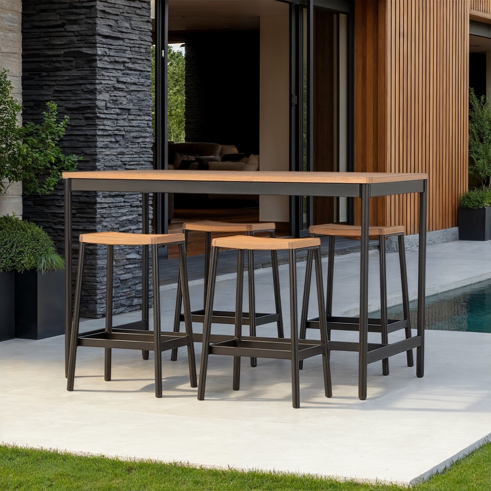 Cayman 5 Piece Outdoor Bar Set, Black