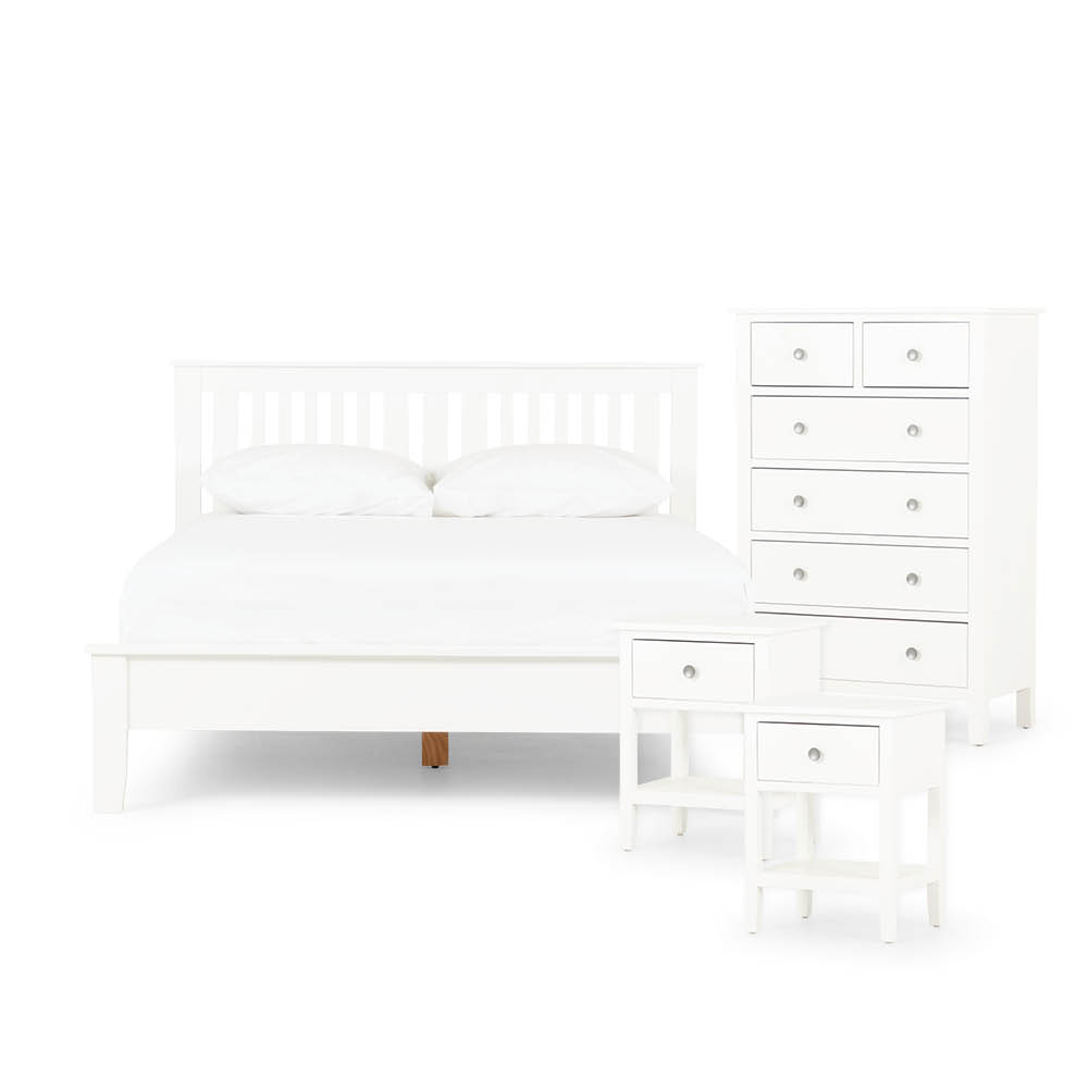 Chelsea 4 Piece Bedroom Set with Queen Bed Frame, White