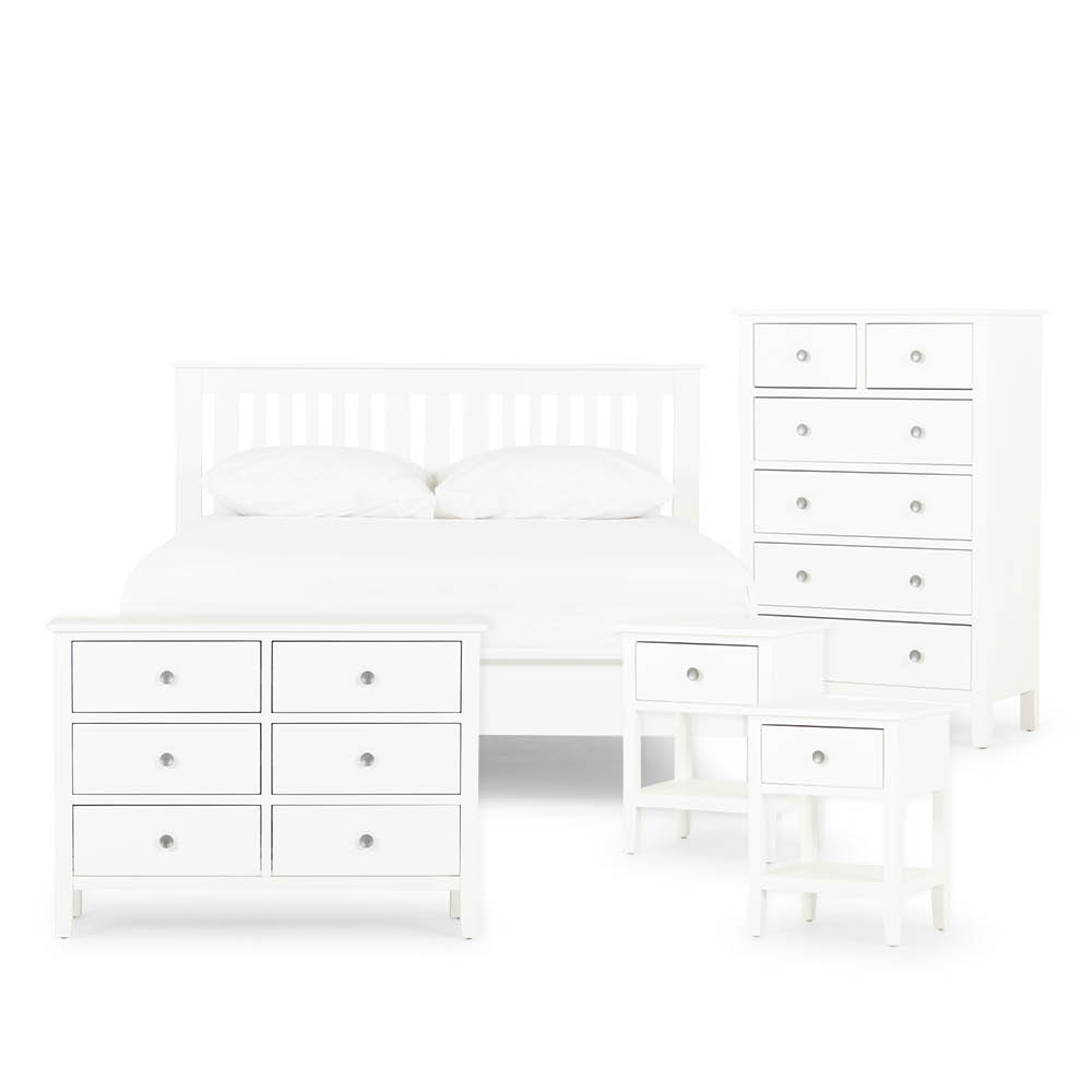 Chelsea 5 Piece Bedroom Set with Queen Bed Frame, White