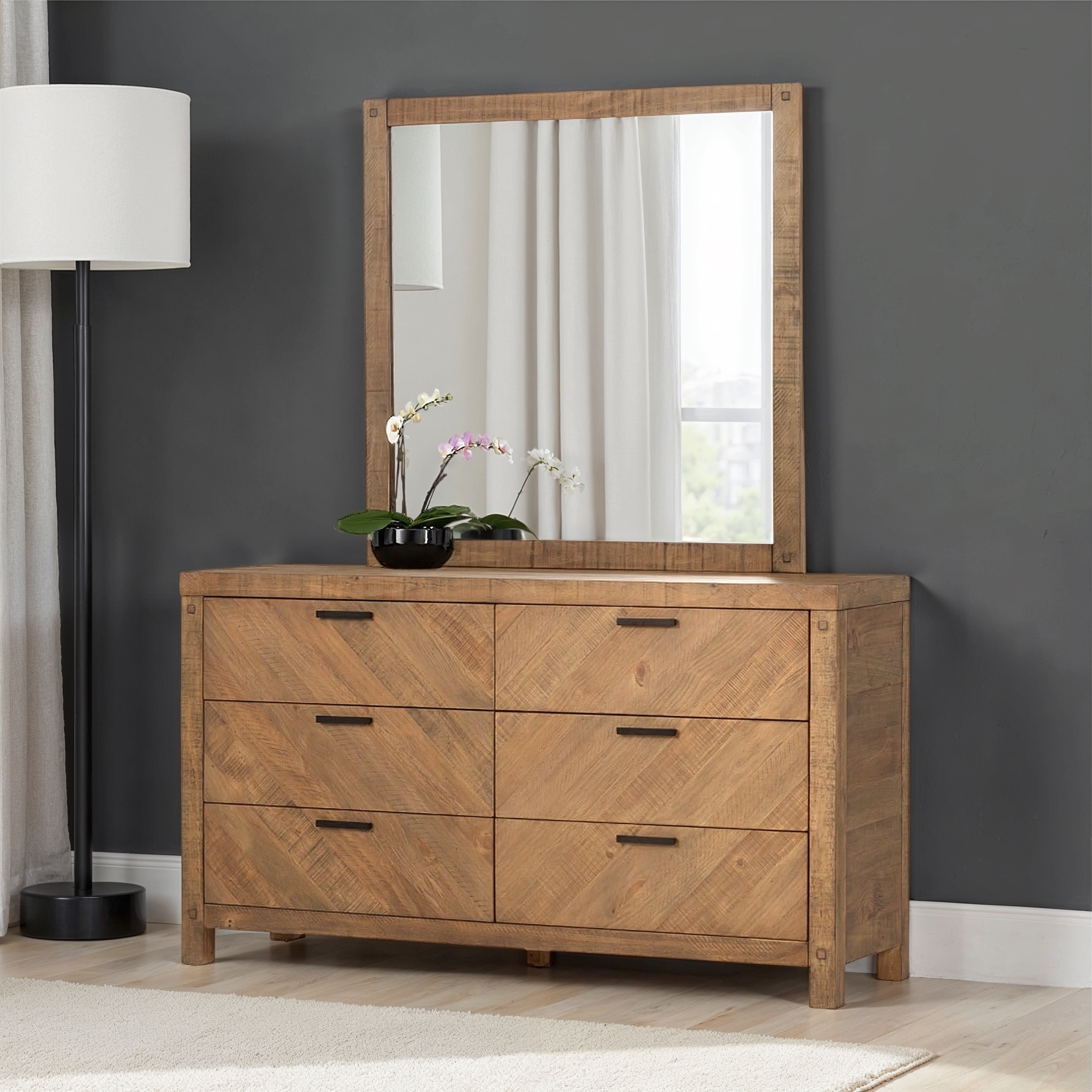 Chevron Lowboy & Dresser Mirror