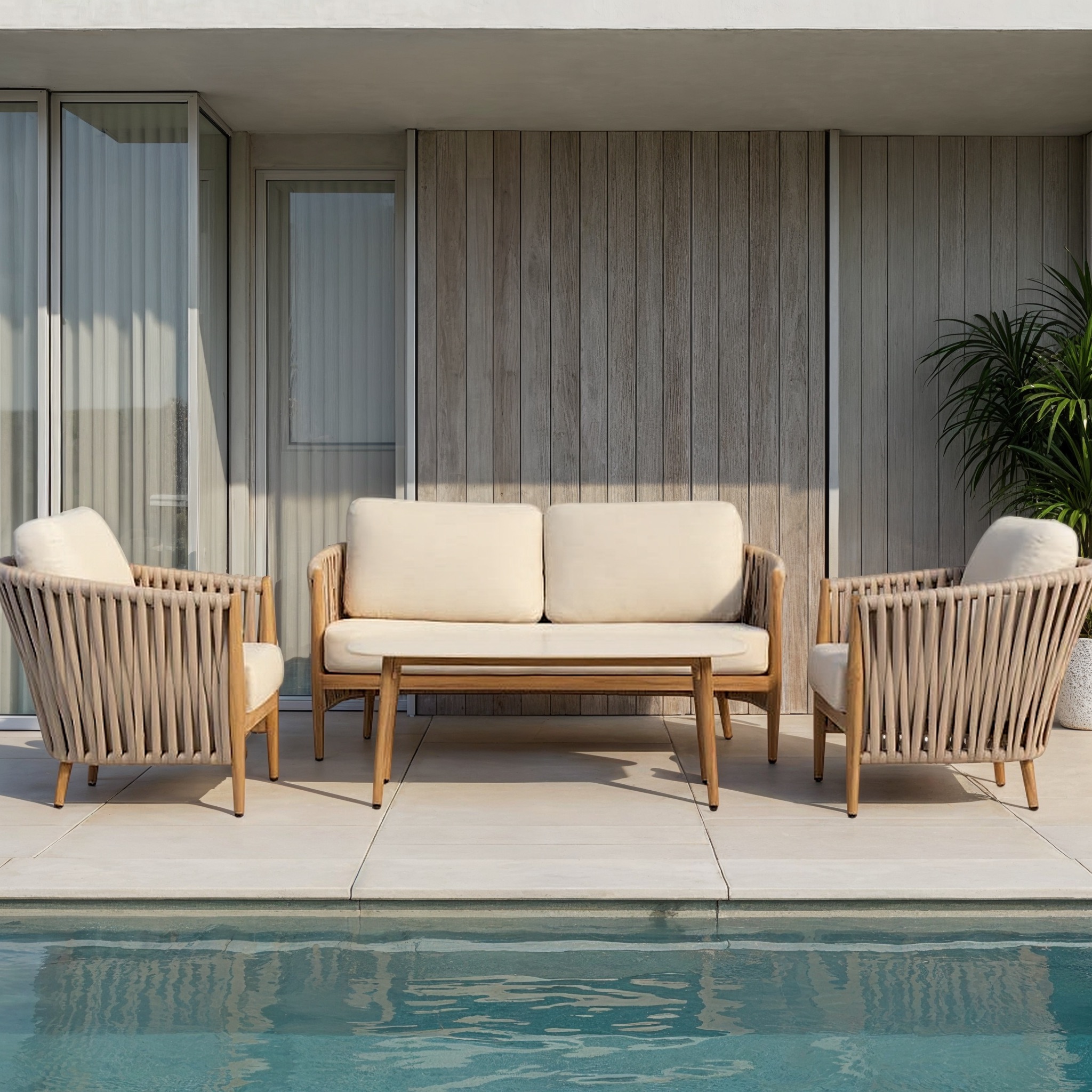 Coast 4 Piece Outdoor Lounge Set with Coffee Table, Natural