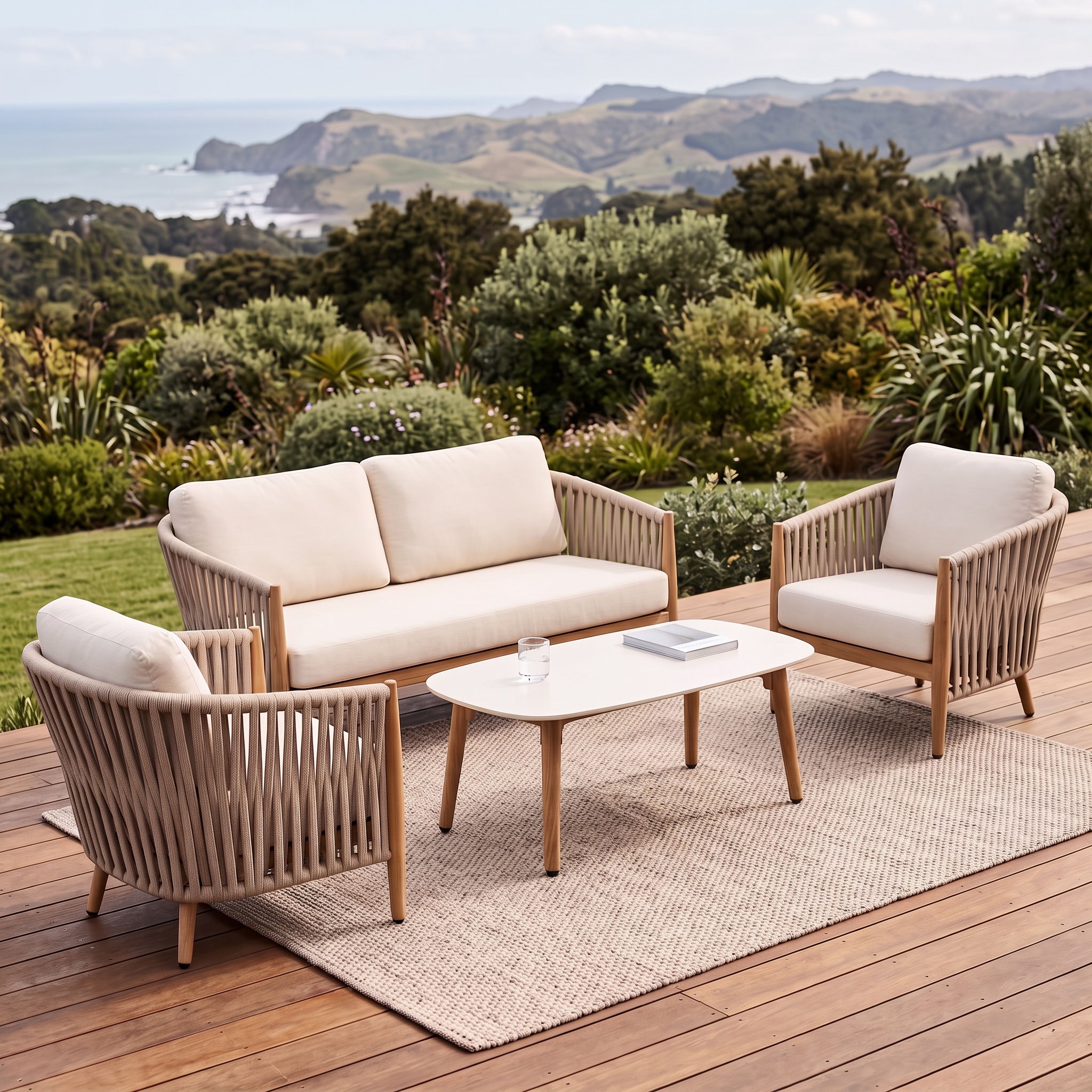 Coast 4 Piece Outdoor Lounge Set with Coffee Table, Natural
