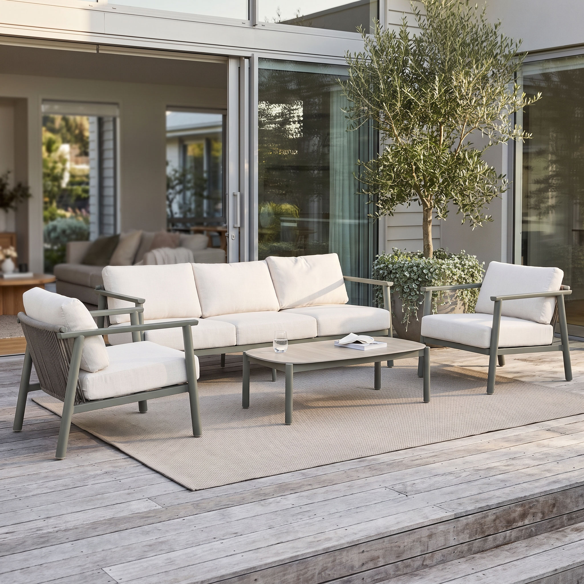 Como 4 Piece Outdoor Lounge Set With Coffee Table, Green