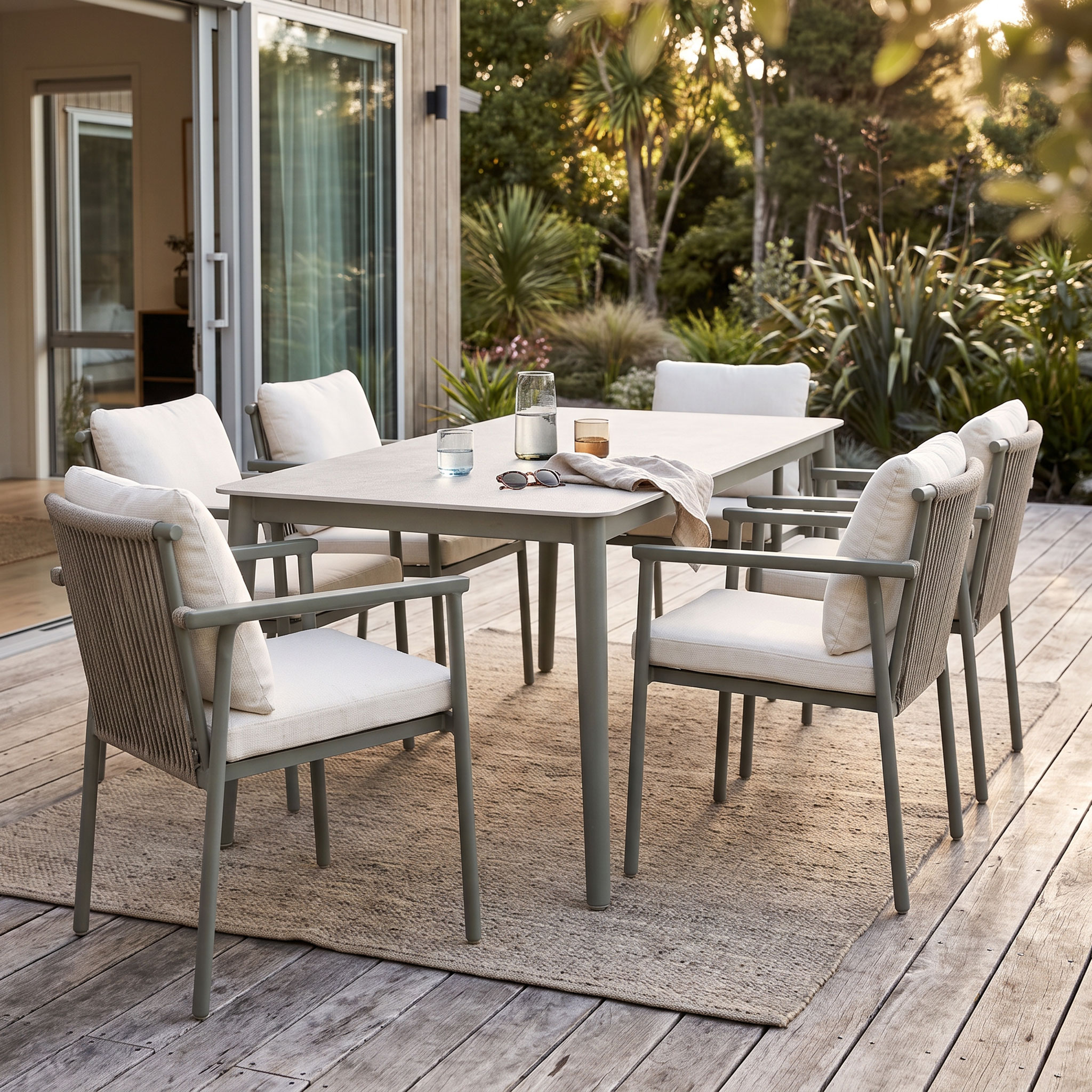 Como 7 Piece Outdoor Dining Set - W180, Green