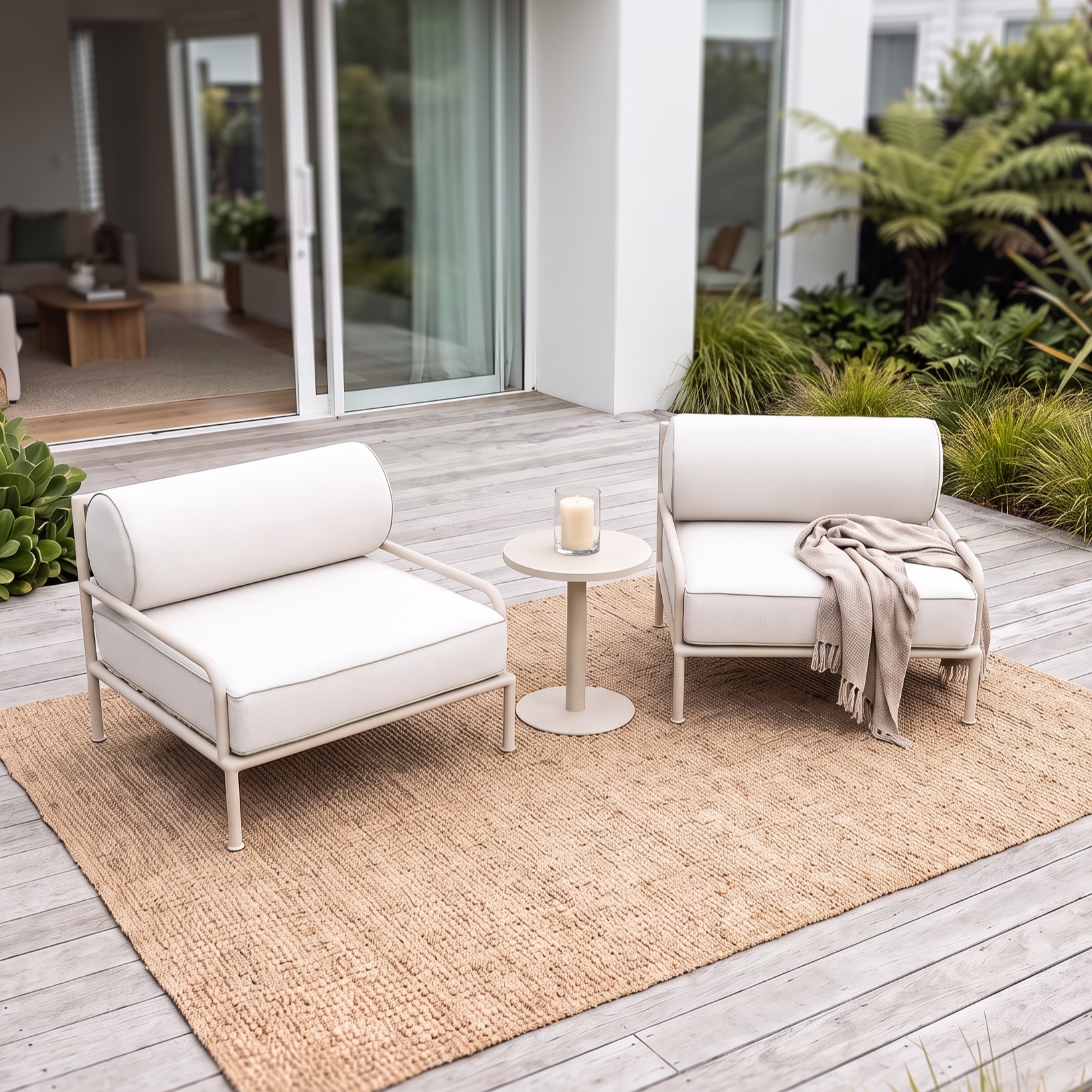 Costa 3 Piece Outdoor Lounge Set With Side Table, Dune