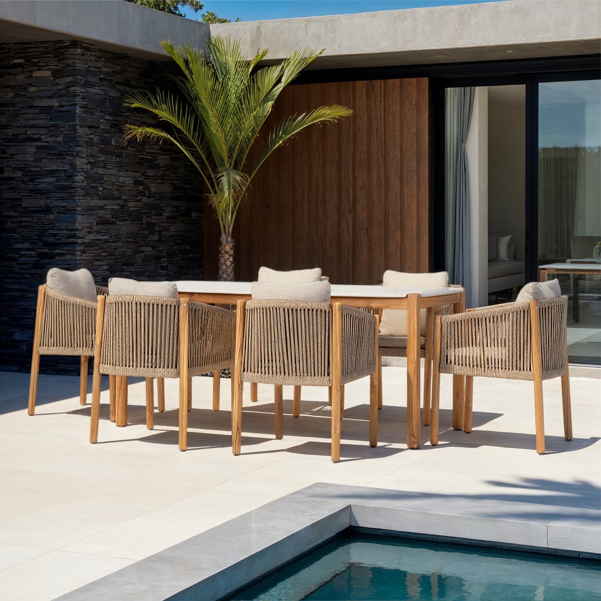 Cuba 7 Piece Outdoor Dining Set, Natural