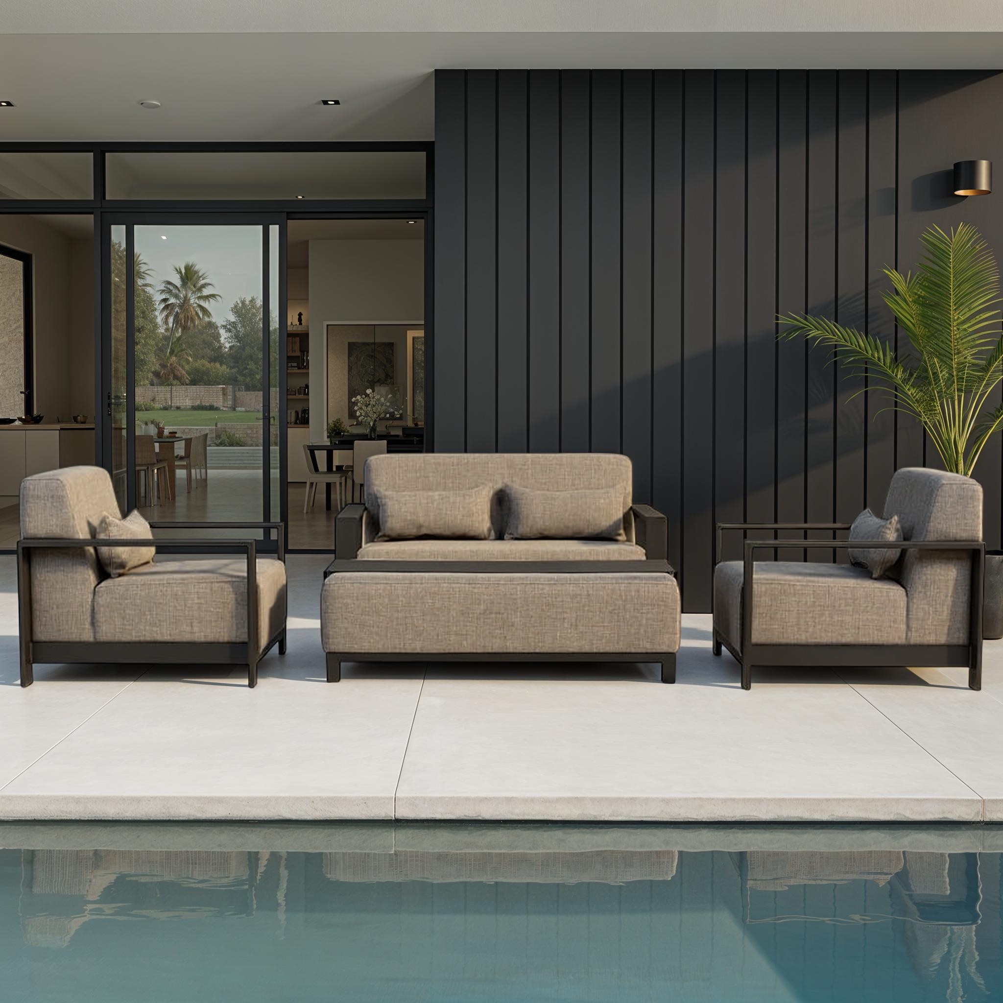 Cyprus 4 Piece Outdoor Lounge Set with Coffee Table - 2 Seater, Black