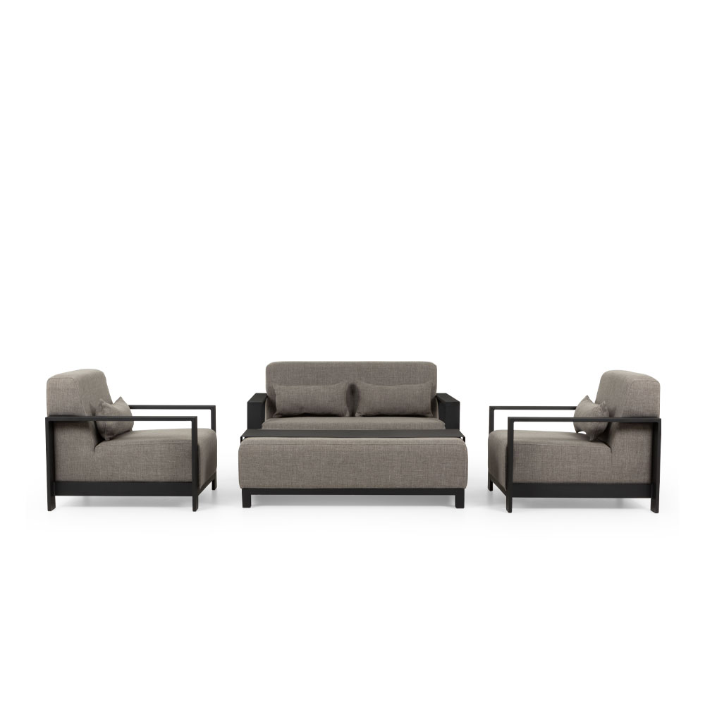 Cyprus 4 Piece Outdoor Lounge Set with Coffee Table - 2 Seater, Black