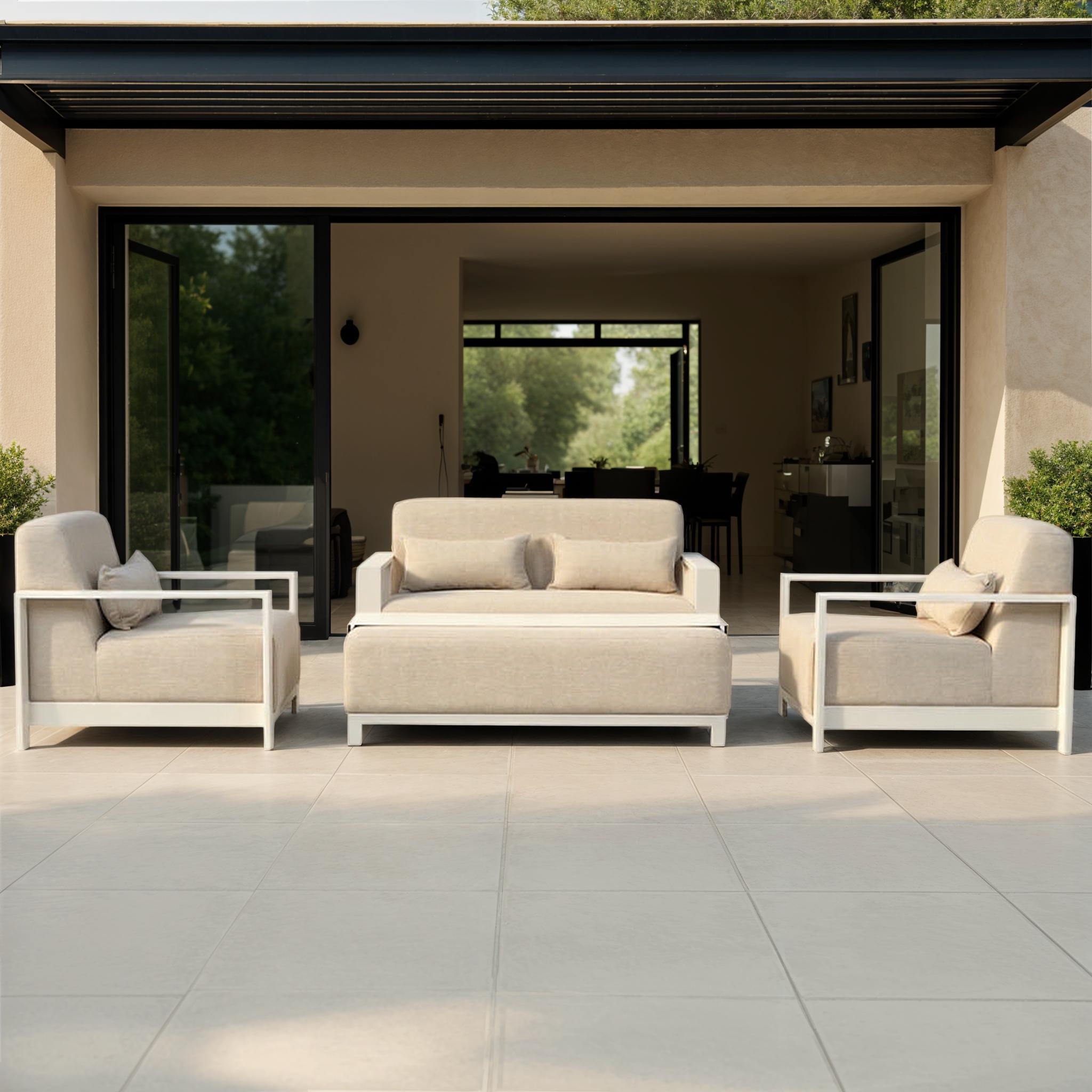 Cyprus 4 Piece Outdoor Lounge Set with Coffee Table - 2 Seater, White