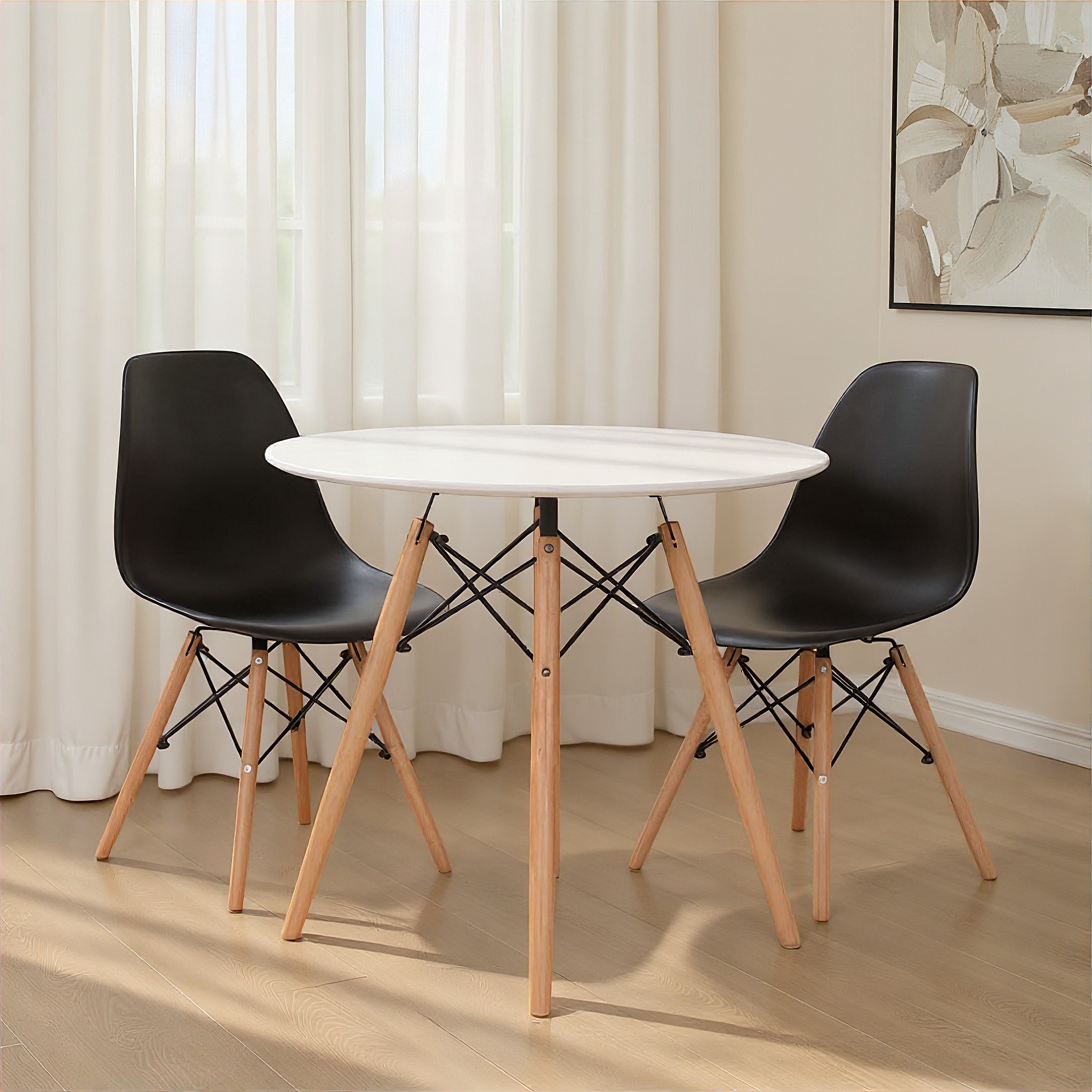 Eames 3 Piece Dining Set - W80, Black
