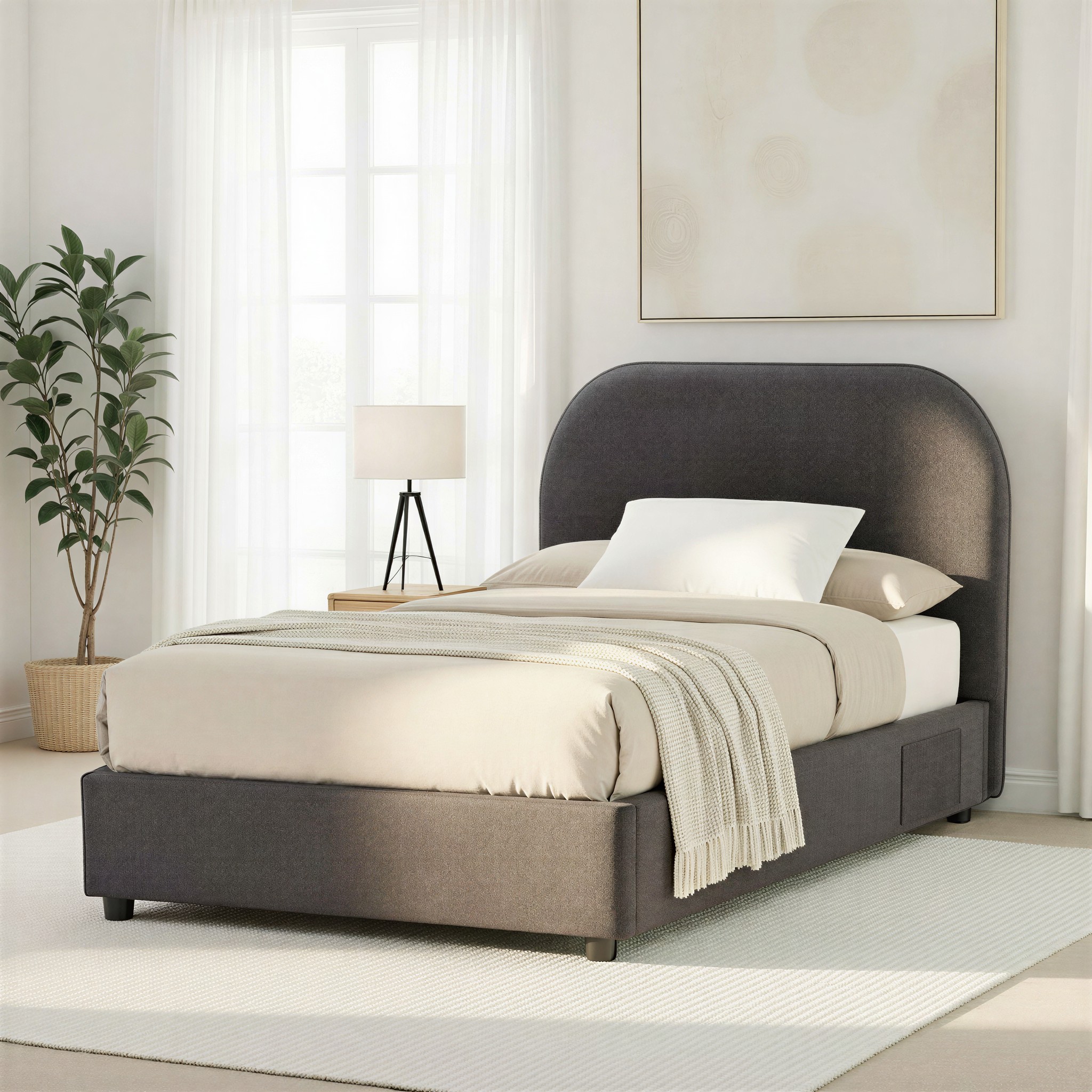 Elise King Single Bed Frame, Charcoal
