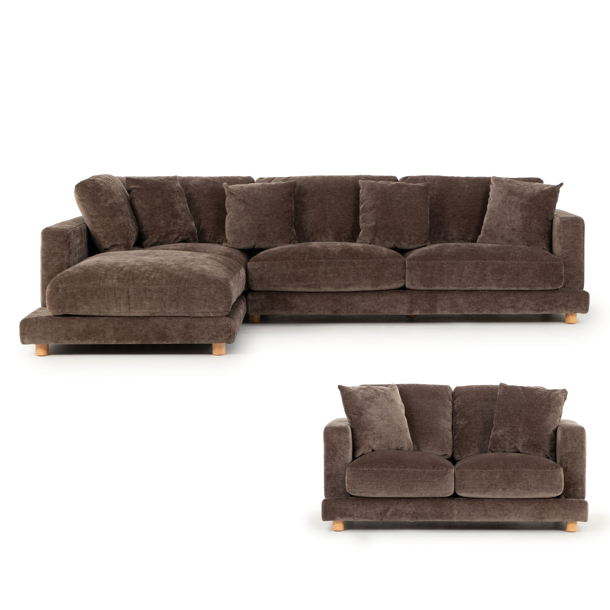 Ella Left Hand Facing Chaise + 2 Seater, Mushroom