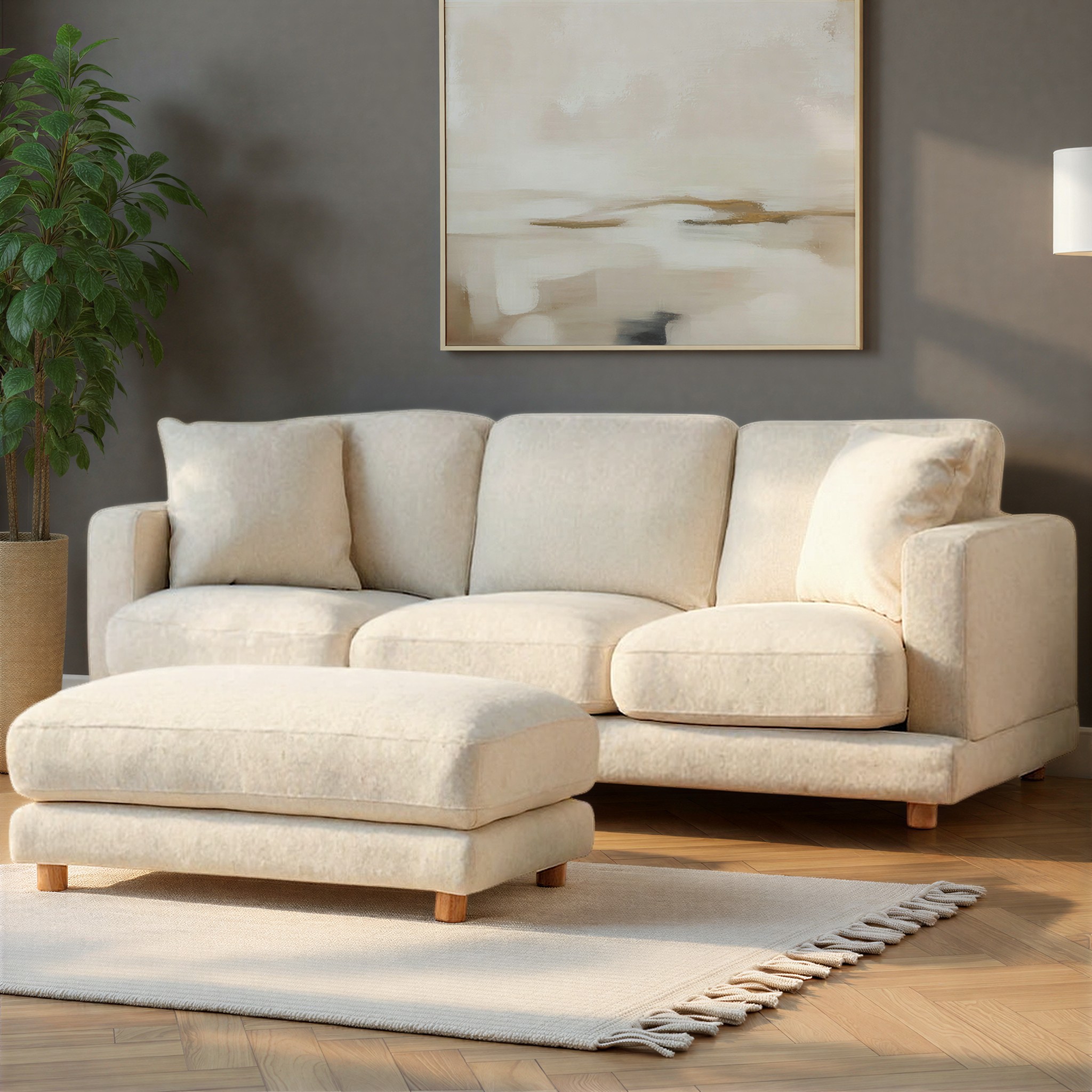 Ella 3 Seater + Ottoman, Oatmeal