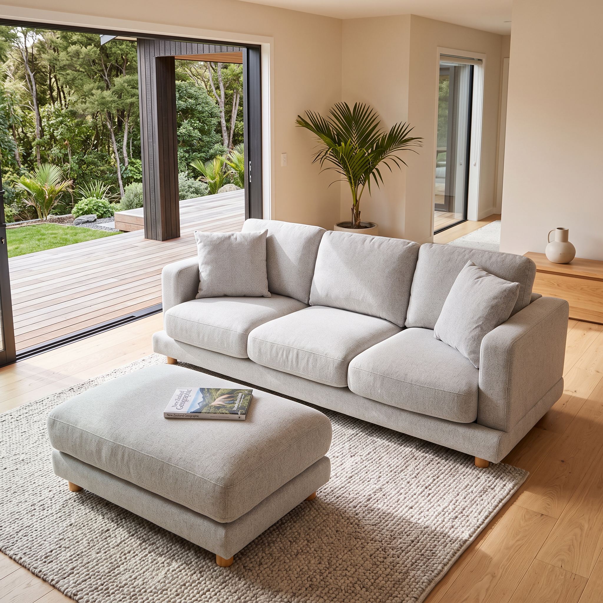 Ella 3 Seater + Ottoman, Light Grey