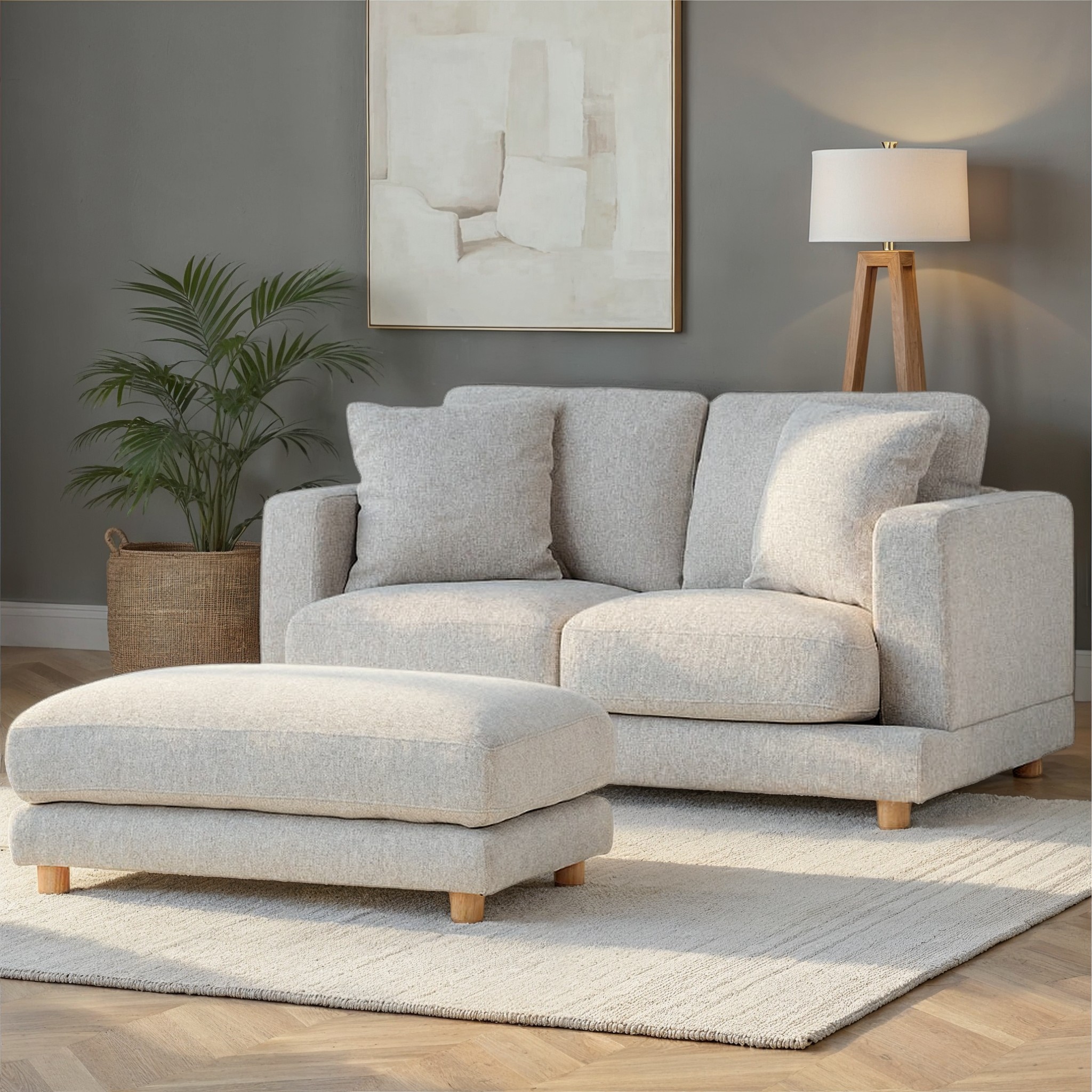 Ella 2 Seater + Ottoman, Light Grey