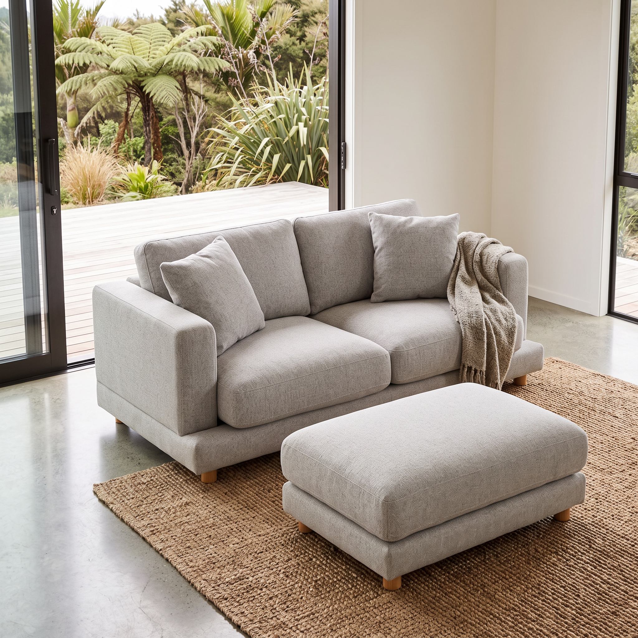 Ella 2 Seater + Ottoman, Light Grey