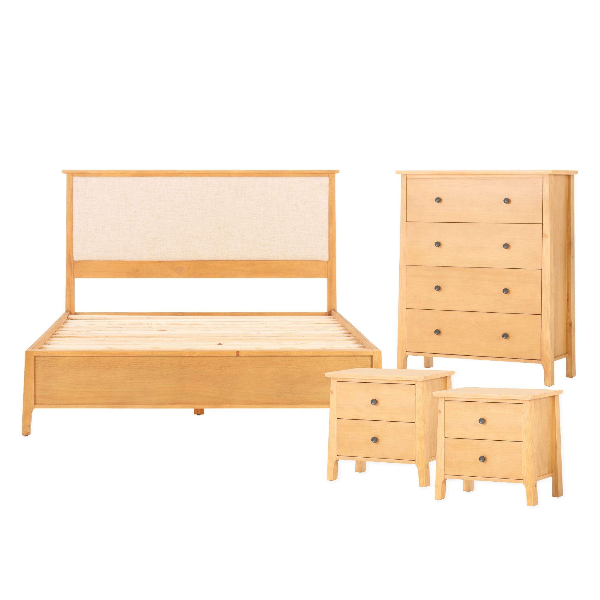 Emery 4 Piece Bedroom Set with Queen Bed Frame, Light