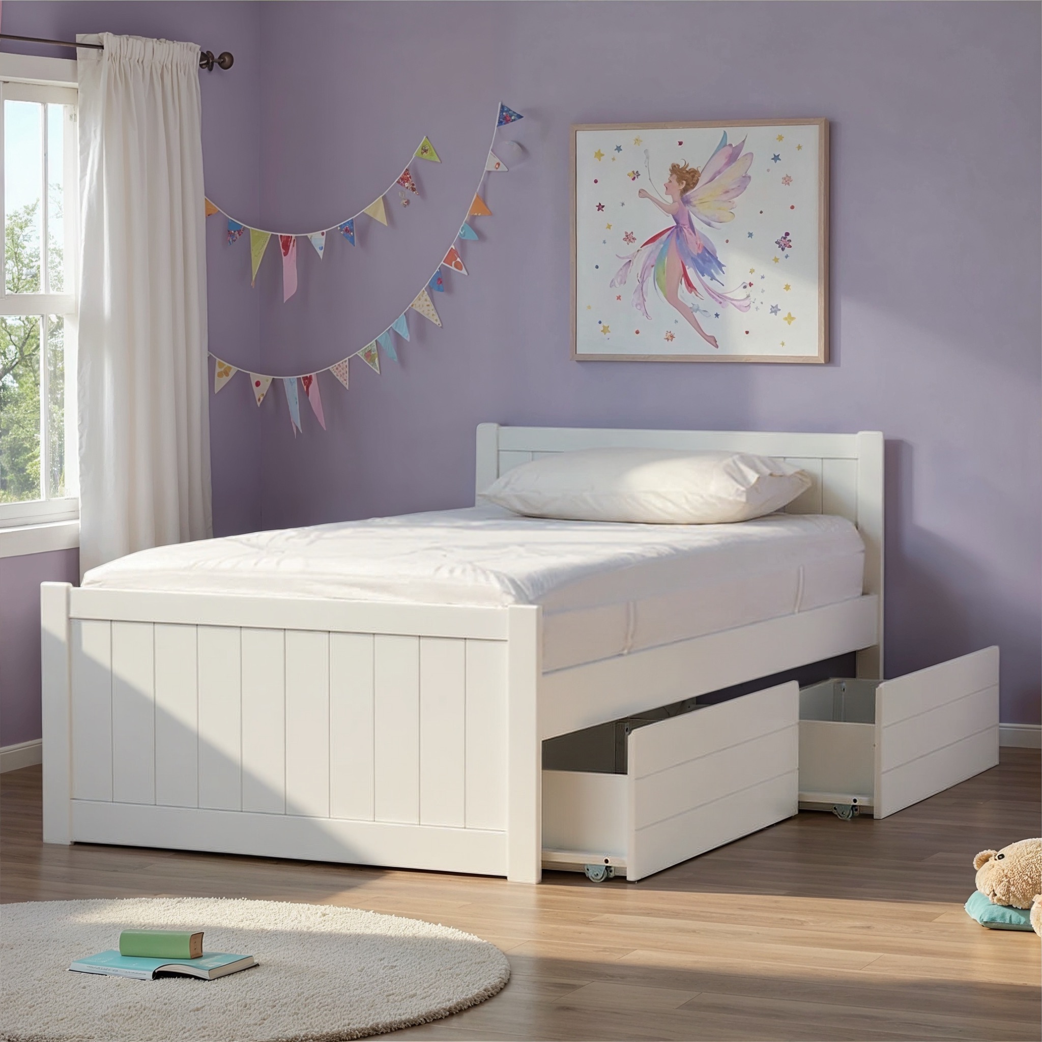 Emerson King Single Bed Frame With Drawers, White