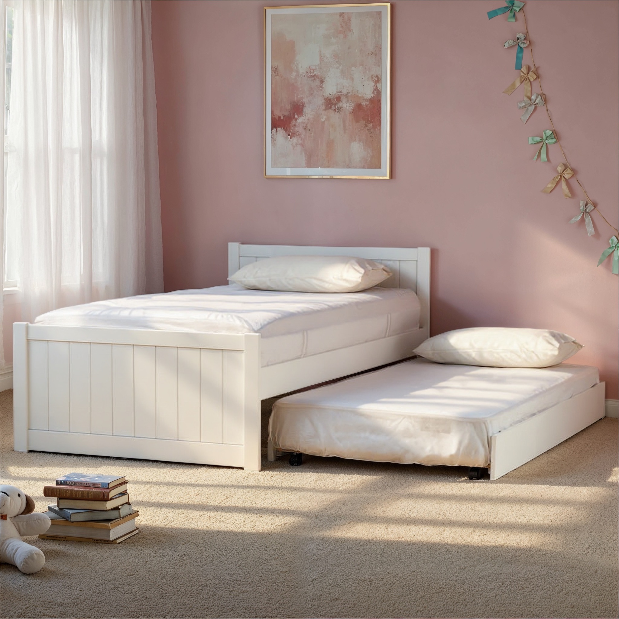 Emerson King Single/Single Trundler Bed Setting, White