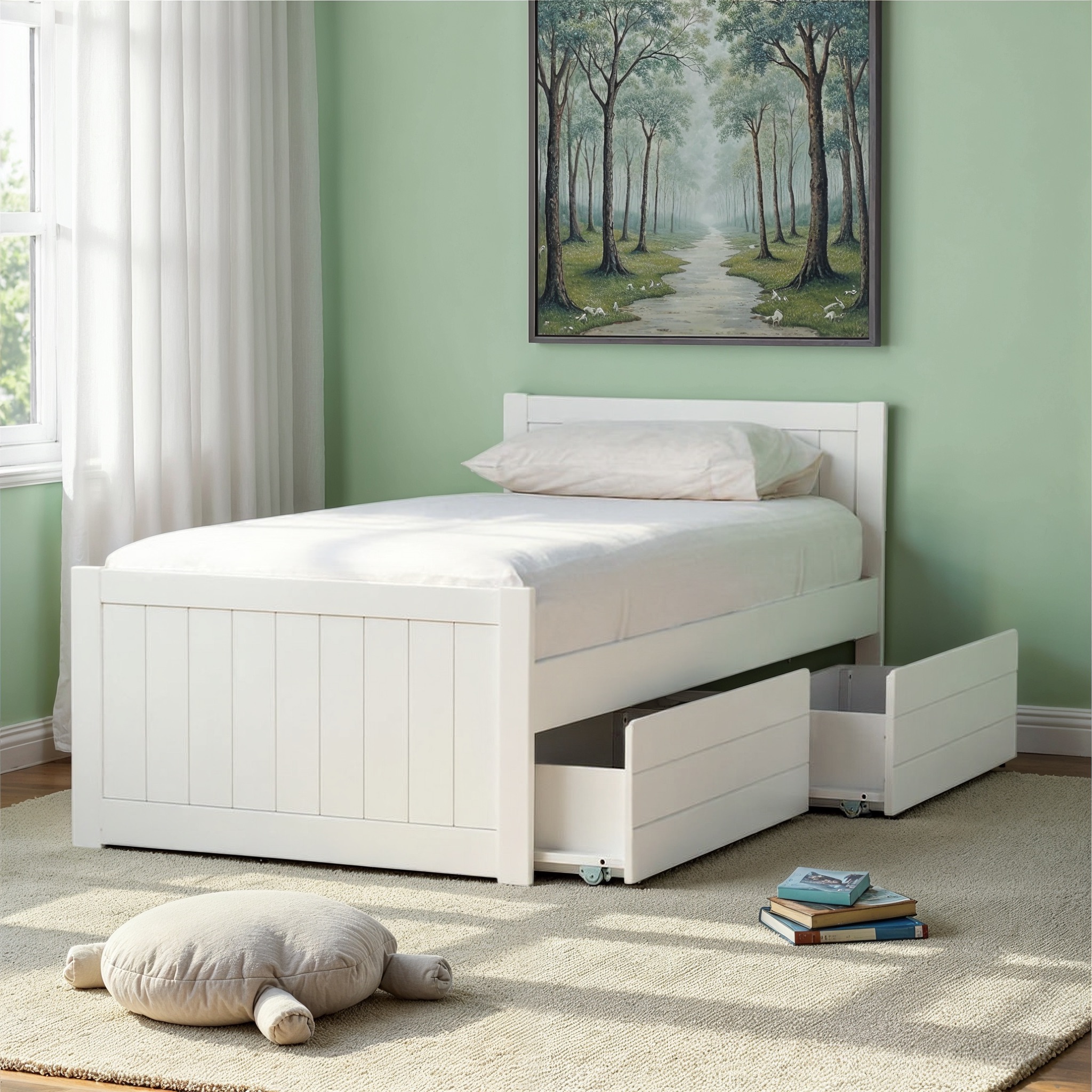 Emerson Single Bed Frame With Drawers, White