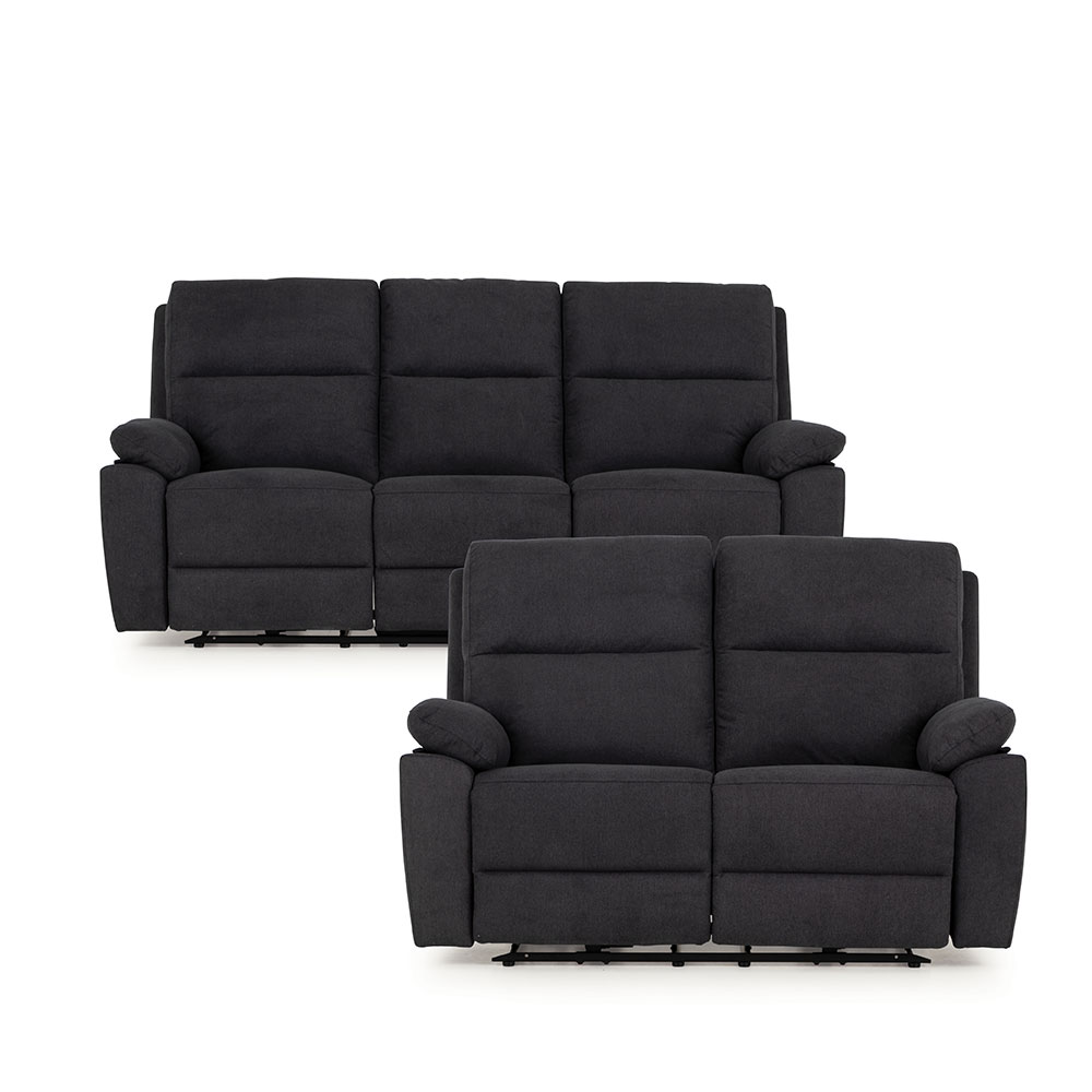 Gracey 3 Seater Electric Recliner + 2 Seater Fabric Electric Recliner, Charcoal