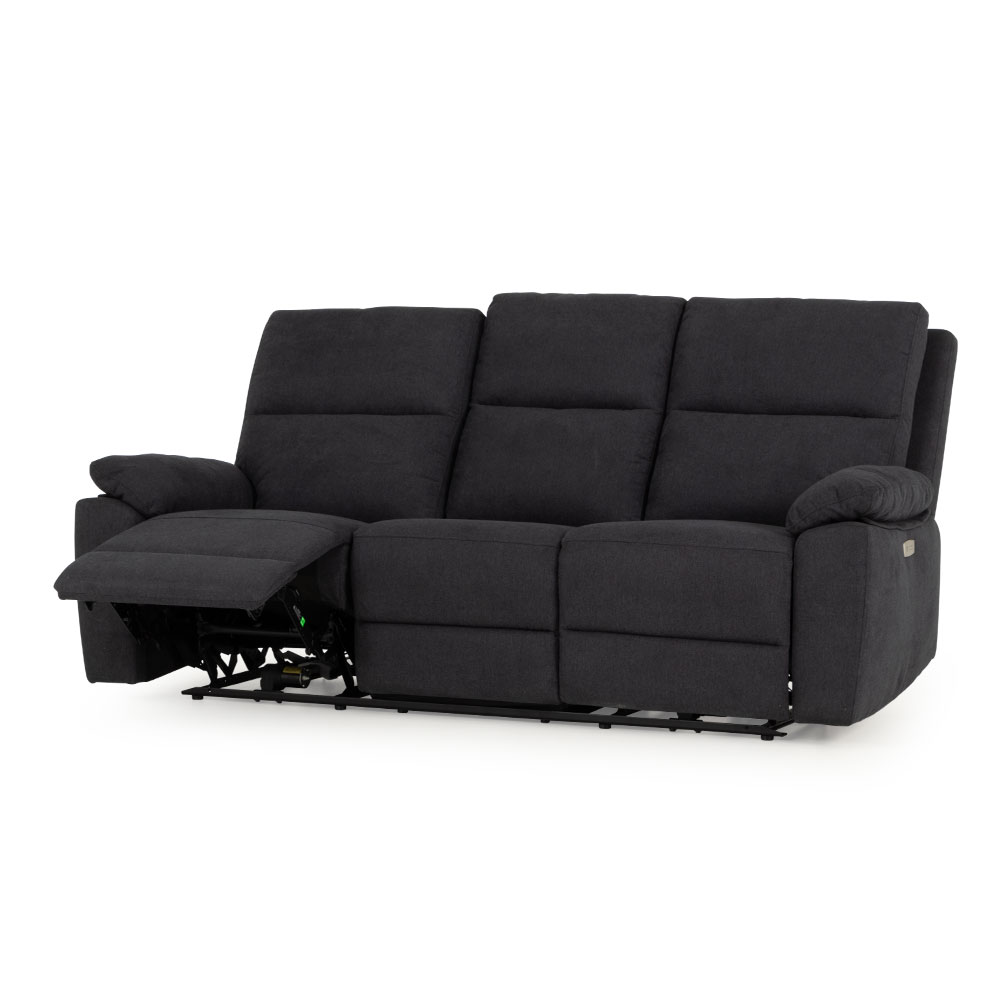 Gracey 3 Seater Electric Recliner + 2 Seater Fabric Electric Recliner, Charcoal