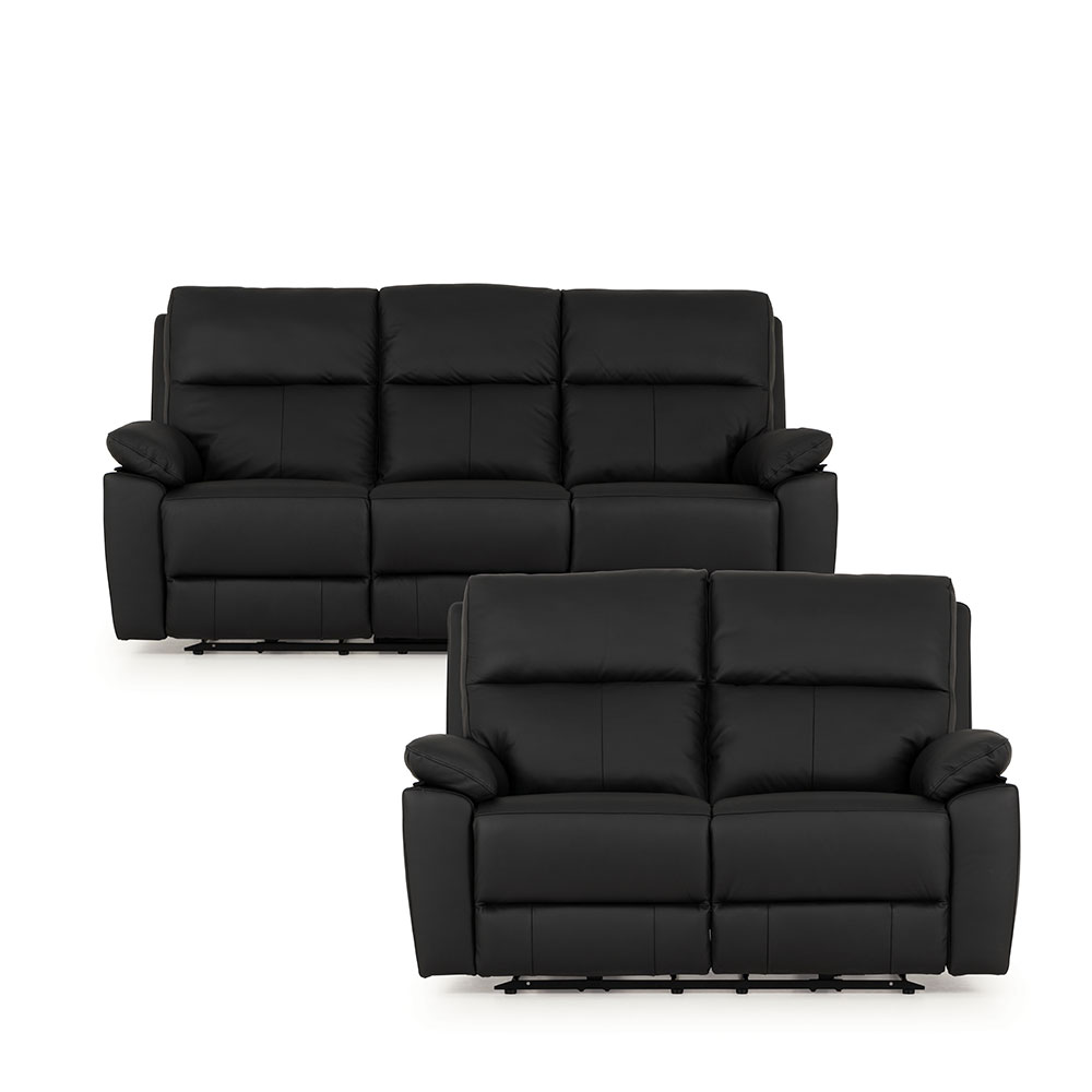 Gracey 3 Seater Electric Recliner + 2 Seater Leather Electric Recliner, Black