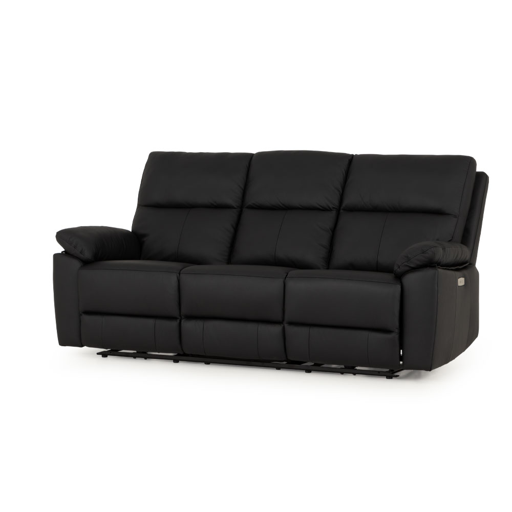 Gracey 3 Seater Electric Recliner + 2 Seater Leather Electric Recliner, Black