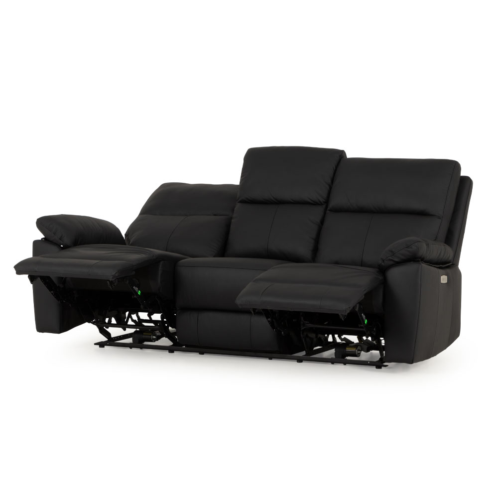 Gracey 3 Seater Electric Recliner + 2 Seater Leather Electric Recliner, Black