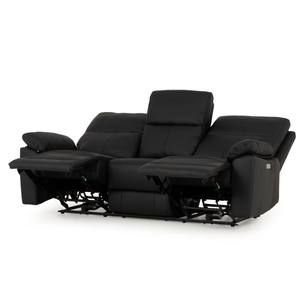 Gracey 3 Seater Electric Recliner + 2 Seater Leather Electric Recliner, Black