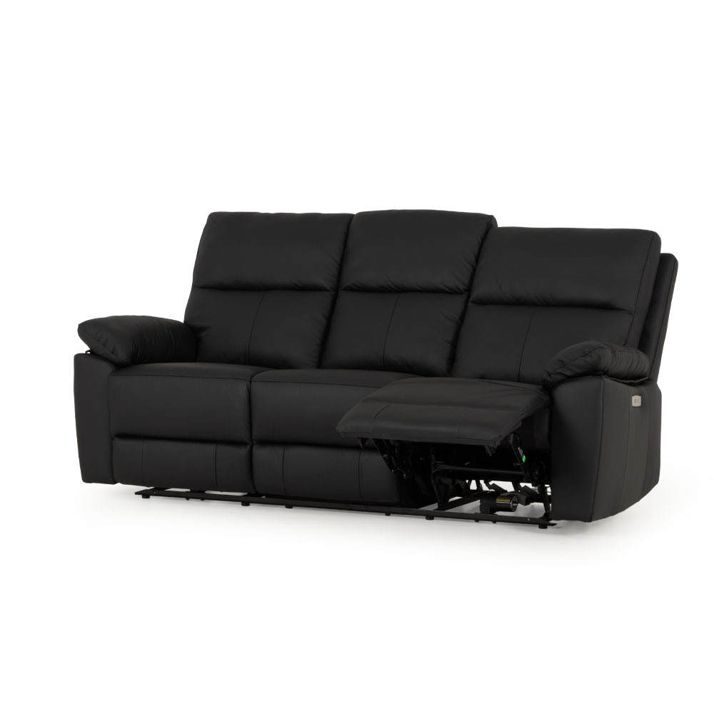 Gracey 3 Seater Electric Recliner + 2 Seater Leather Electric Recliner, Black
