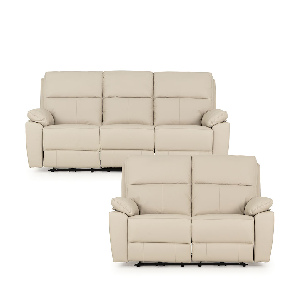 Gracey 3 Seater Electric Recliner + 2 Seater Leather Electric Recliner, Light Grey