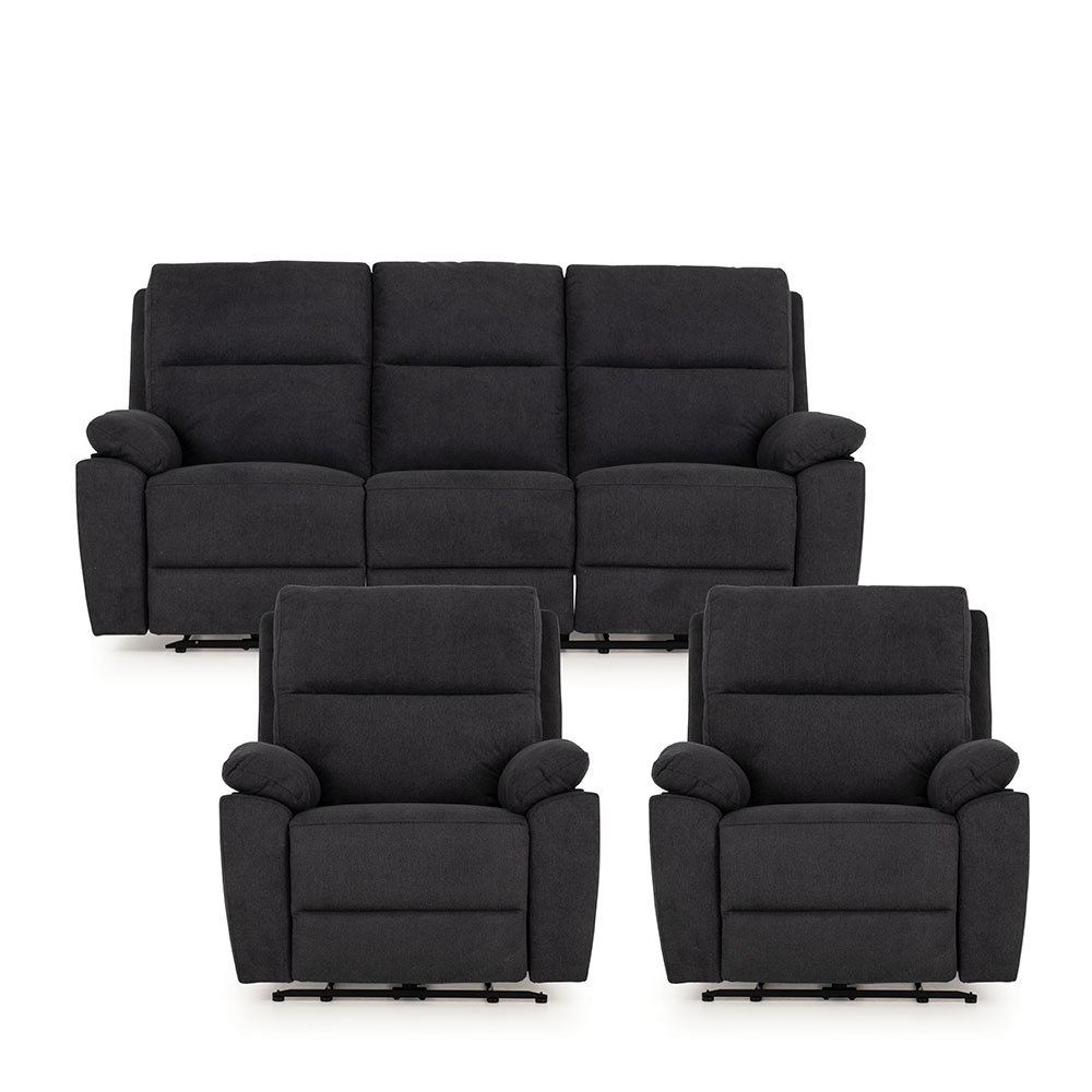 Gracey 3 Seater Electric Recliner + 2 Fabric Electric Recliner Chairs, Charcoal