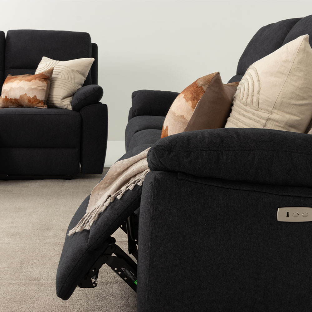 Gracey 3 Seater Electric Recliner + 2 Fabric Electric Recliner Chairs, Charcoal