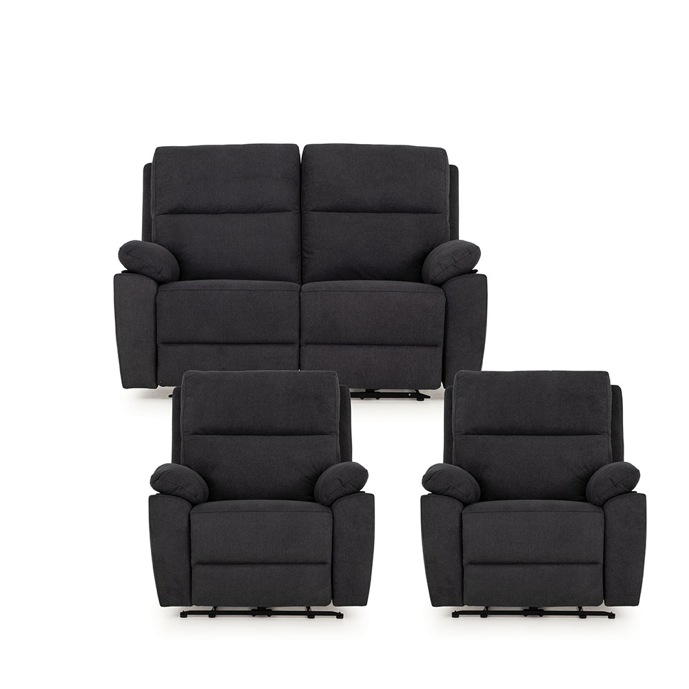 Gracey 2 Seater Electric Recliner + 2 Fabric Electric Recliner Chairs, Charcoal