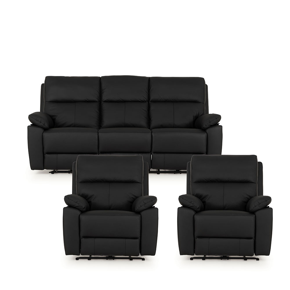 Gracey 3 Seater Electric Recliner + 2 Leather Electric Recliner Chairs, Black