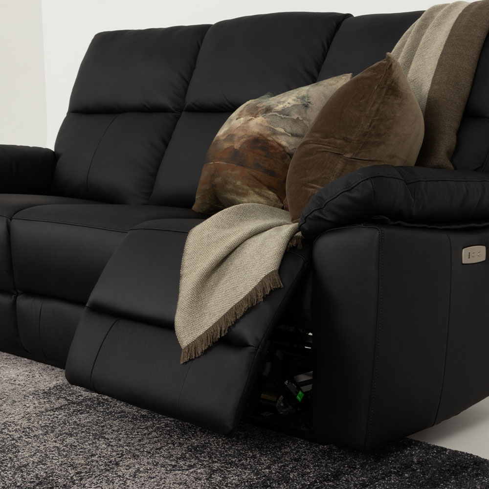 Gracey 3 Seater Electric Recliner + 2 Leather Electric Recliner Chairs, Black