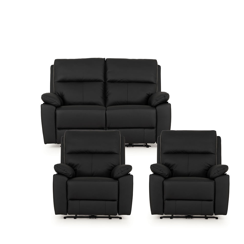 Gracey 2 Seater Electric Recliner + 2 Leather Electric Recliner Chairs, Black