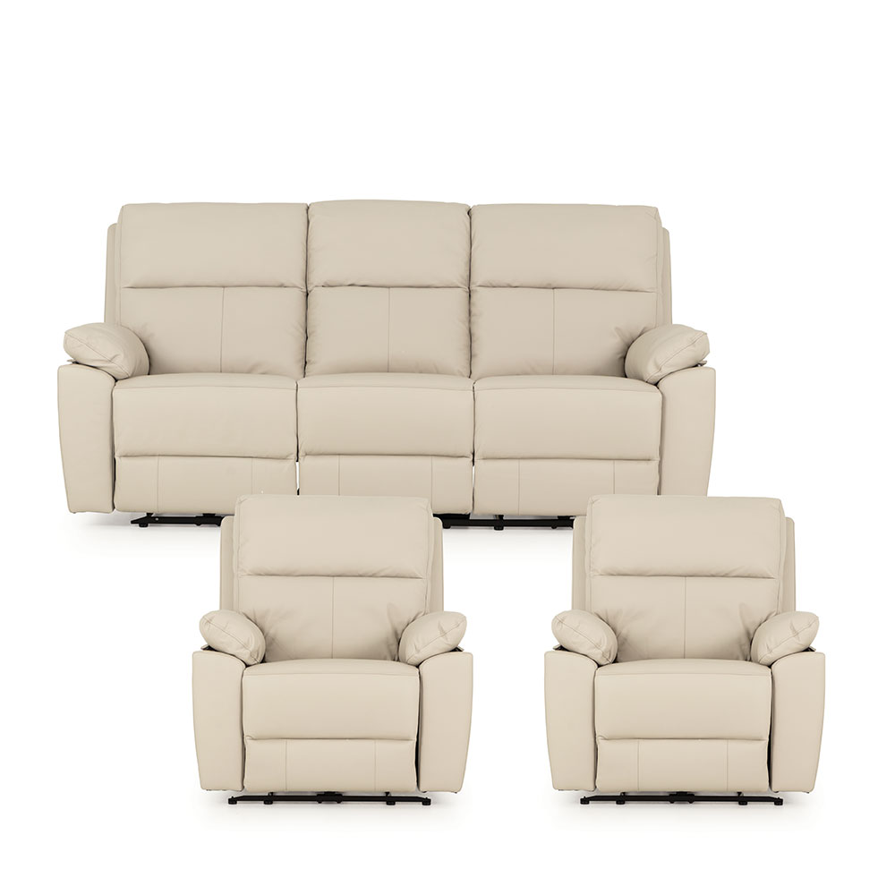 Gracey 3 Seater Electric Recliner + 2 Leather Electric Recliner Chairs, Light Grey