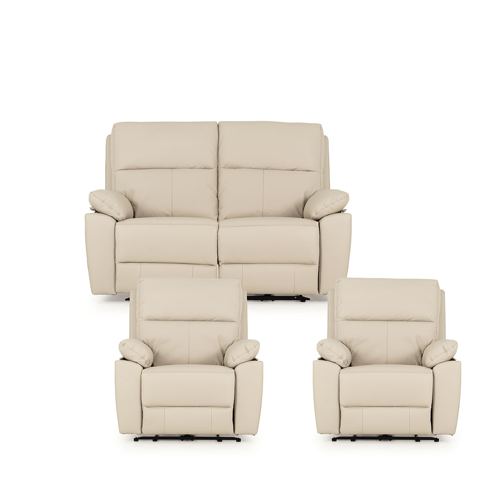 Gracey 2 Seater Electric Recliner + 2 Leather Electric Recliner Chairs, Light Grey