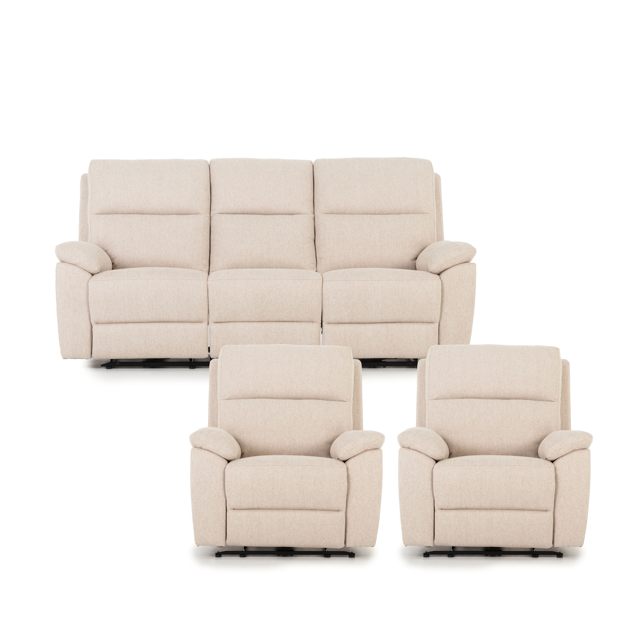 Gracey 3 Seater Electric Recliner + 2 Fabric Electric Recliner Chairs, Taupe