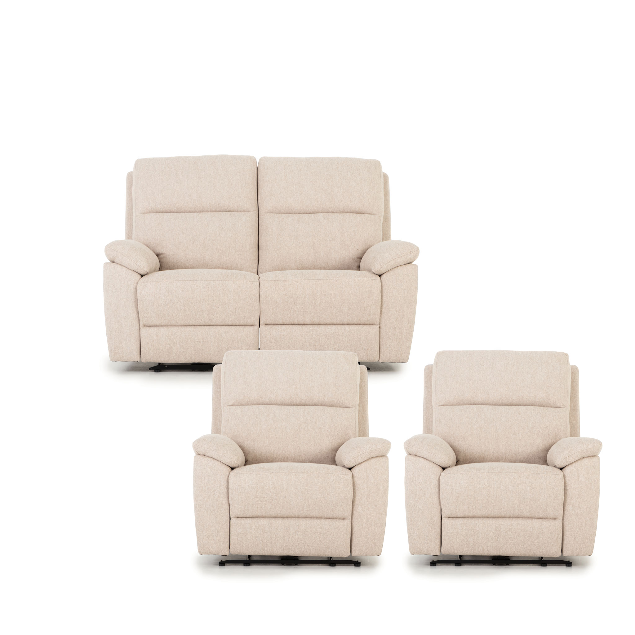 Gracey 2 Seater Electric Recliner + 2 Fabric Electric Recliner Chairs, Taupe