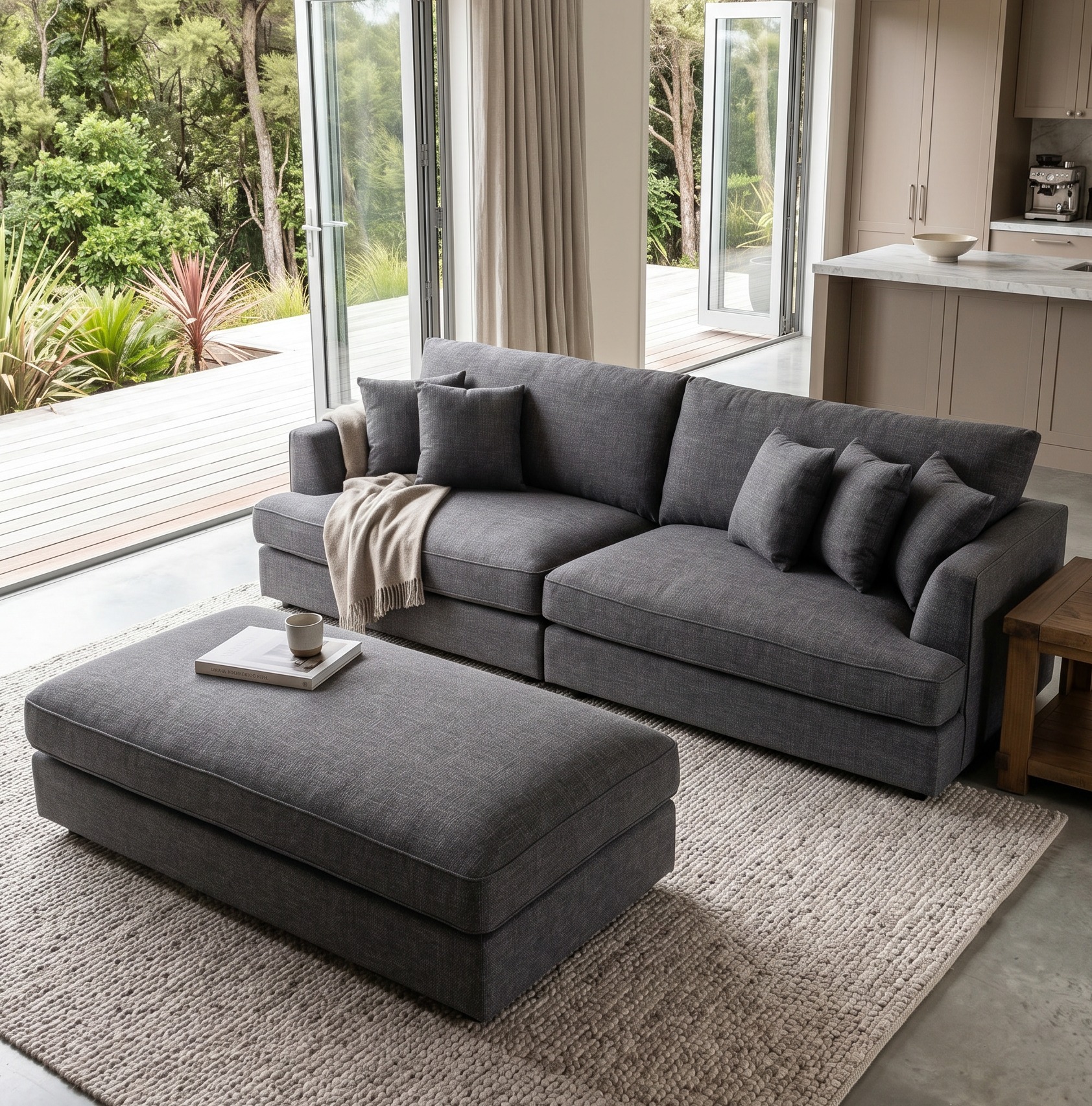 Hampshire Lounge Suite 4 Seater + Ottoman, Dark Grey