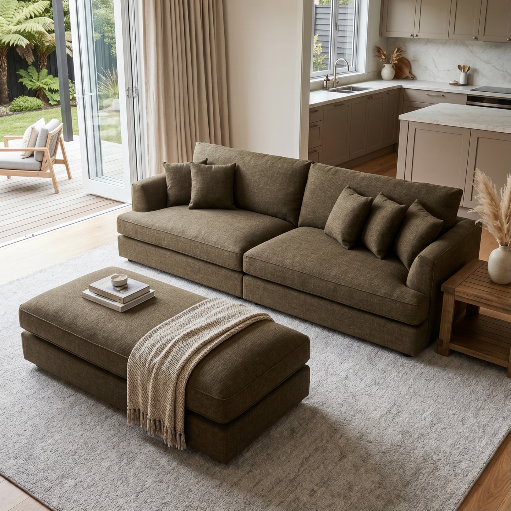 Hampshire Lounge Suite 4 Seater + Ottoman, Green