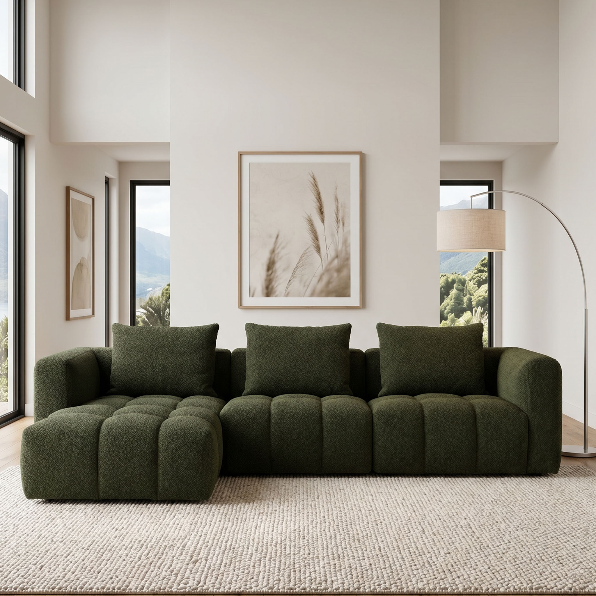 Ikon 3 Seater Modular Chaise Sofa Left Hand Facing, Green