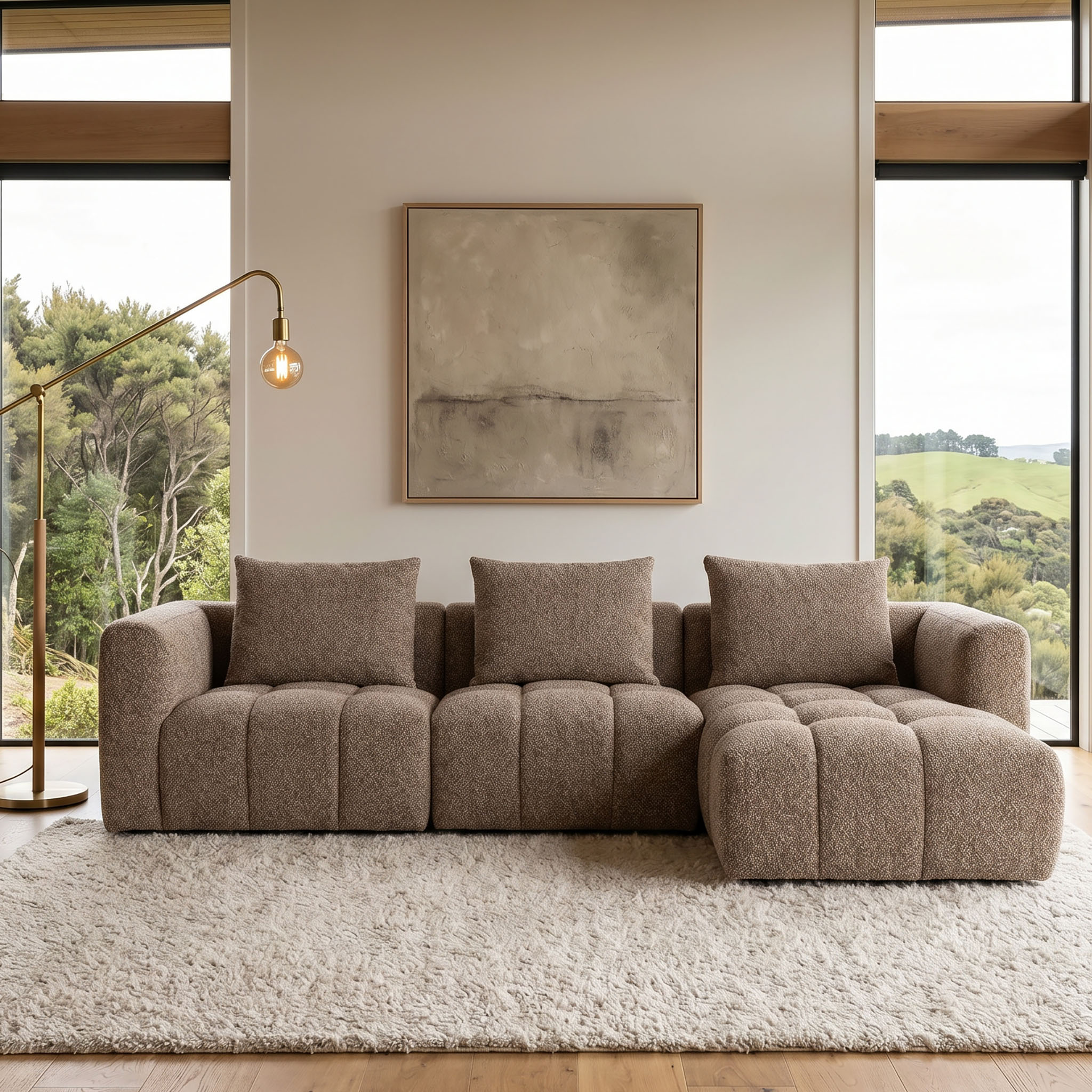 Ikon 3 Seater Modular Chaise Sofa Right Hand Facing, Brown