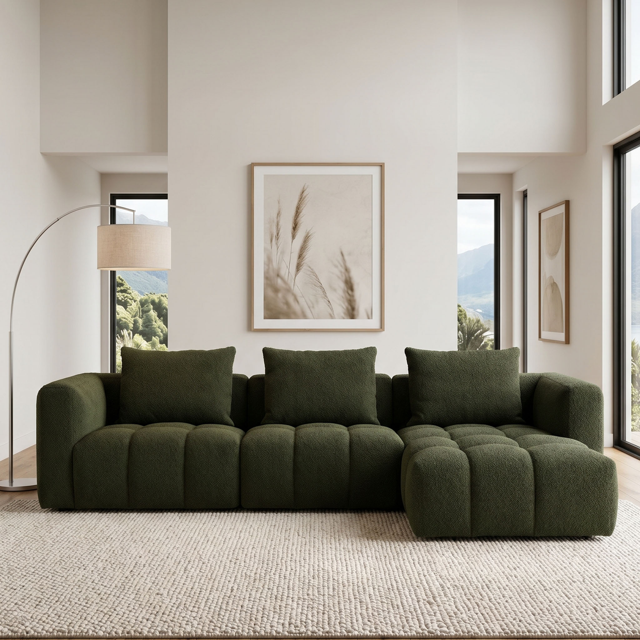Ikon 3 Seater Modular Chaise Sofa Right Hand Facing, Green