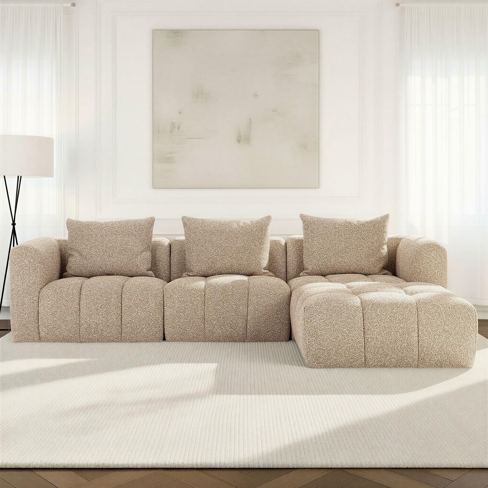 Ikon 3 Seater Modular Chaise Sofa, Brown