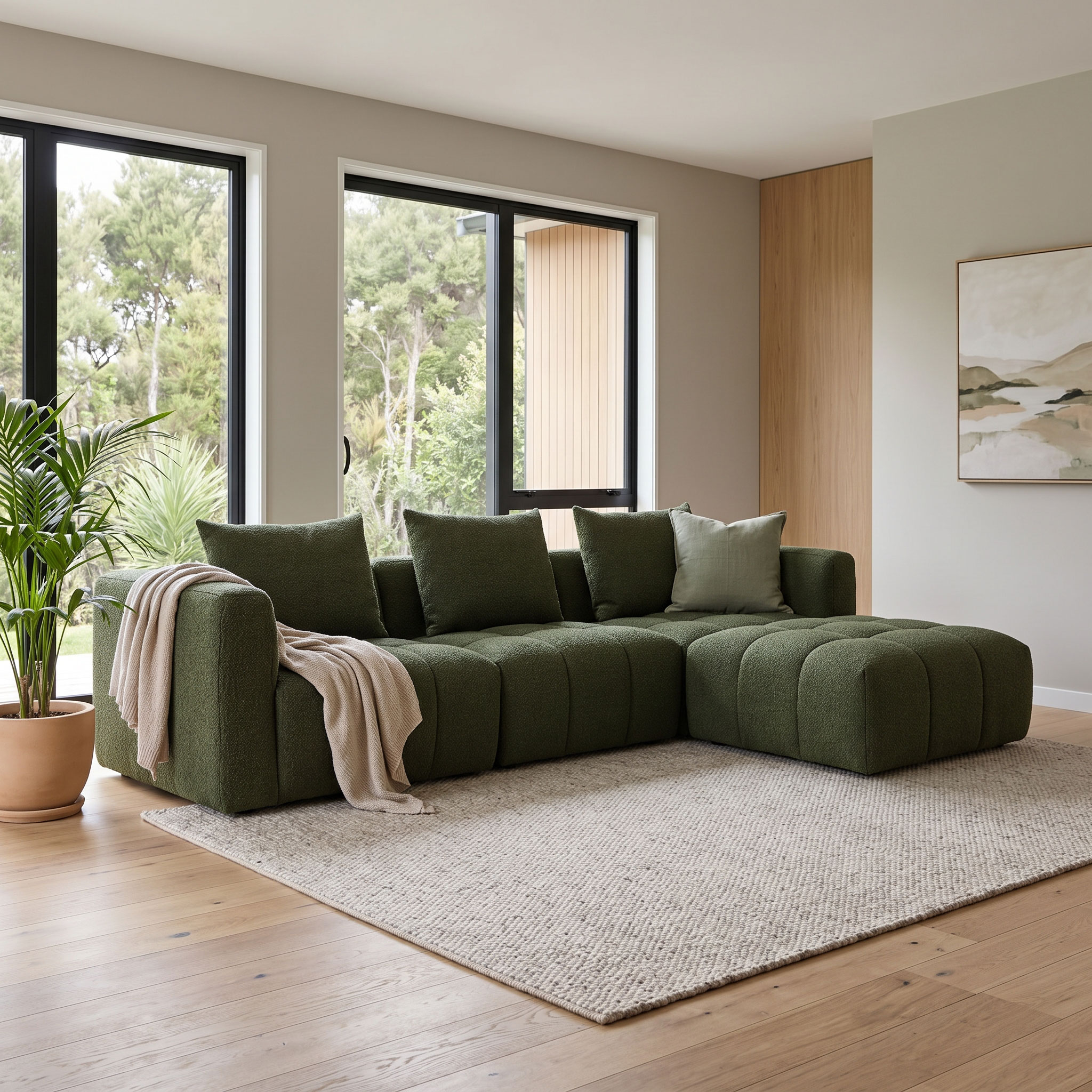 Ikon 3 Seater Modular Sofa With Ottoman, Green