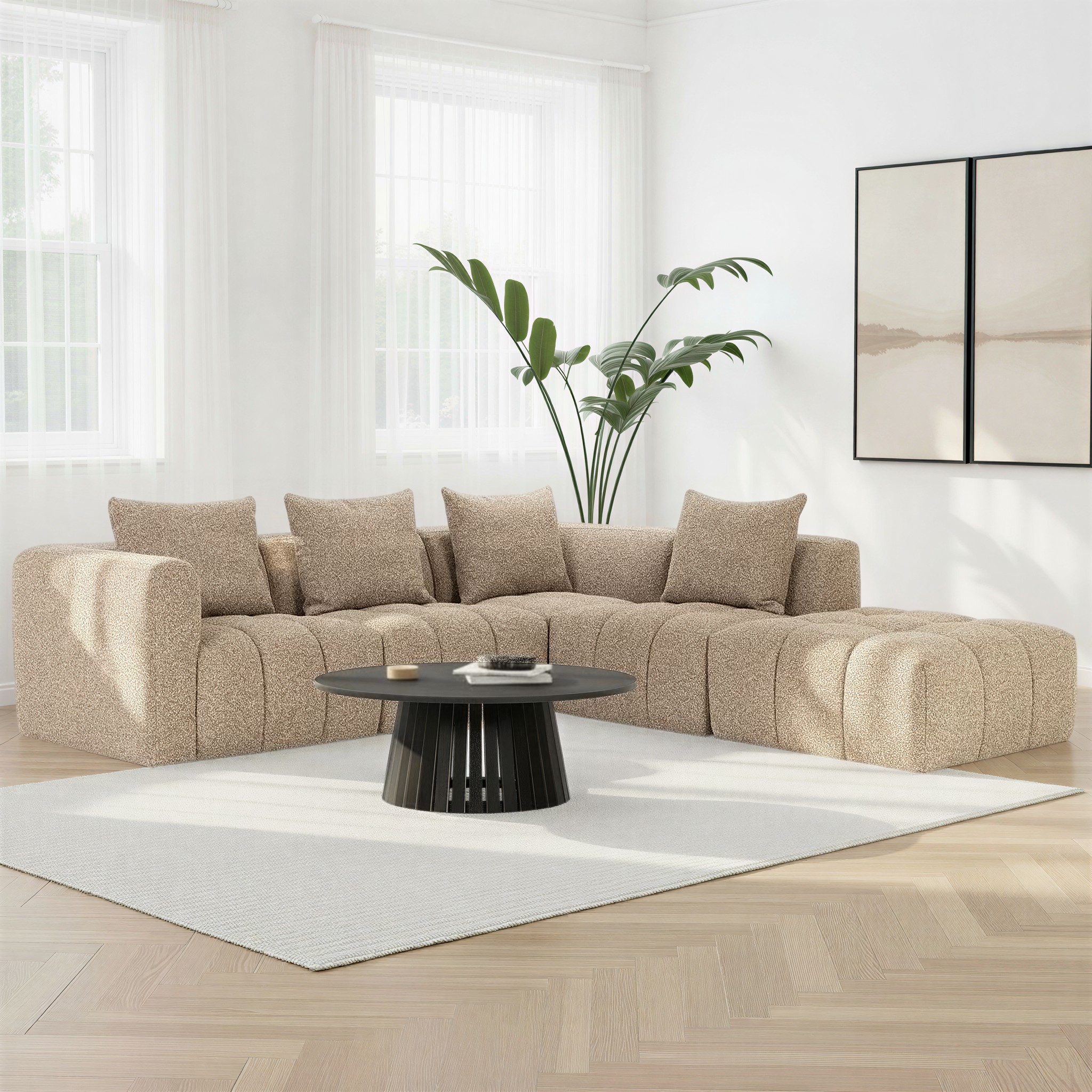 Ikon 4 Seater Corner Modular Chaise Sofa Right Hand Facing, Brown